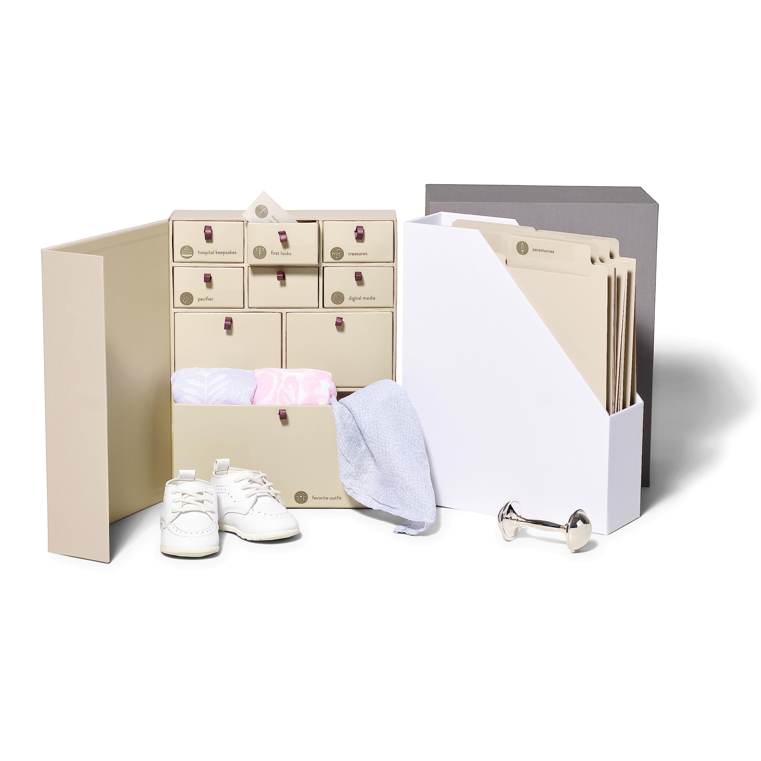 Savor The Original Deluxe Baby Keepsake Box - Acid-Free Fabric Memory Organizer for Newborns | Gender Neutral Minimalist Baby Shower Gift with Labels | Perfect for Pregnancy Announcements, Mother's Day & Preserving Baby's First Memories