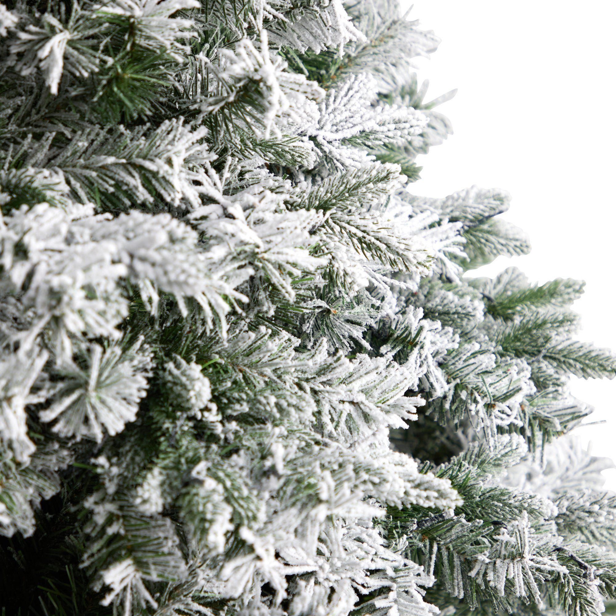 10' Flocked Vermont Mixed Pine Christmas Tree with 800 LED Lights & 2200 Bendable Branches - Perfect for Living Room, Office, and Holiday Decorations