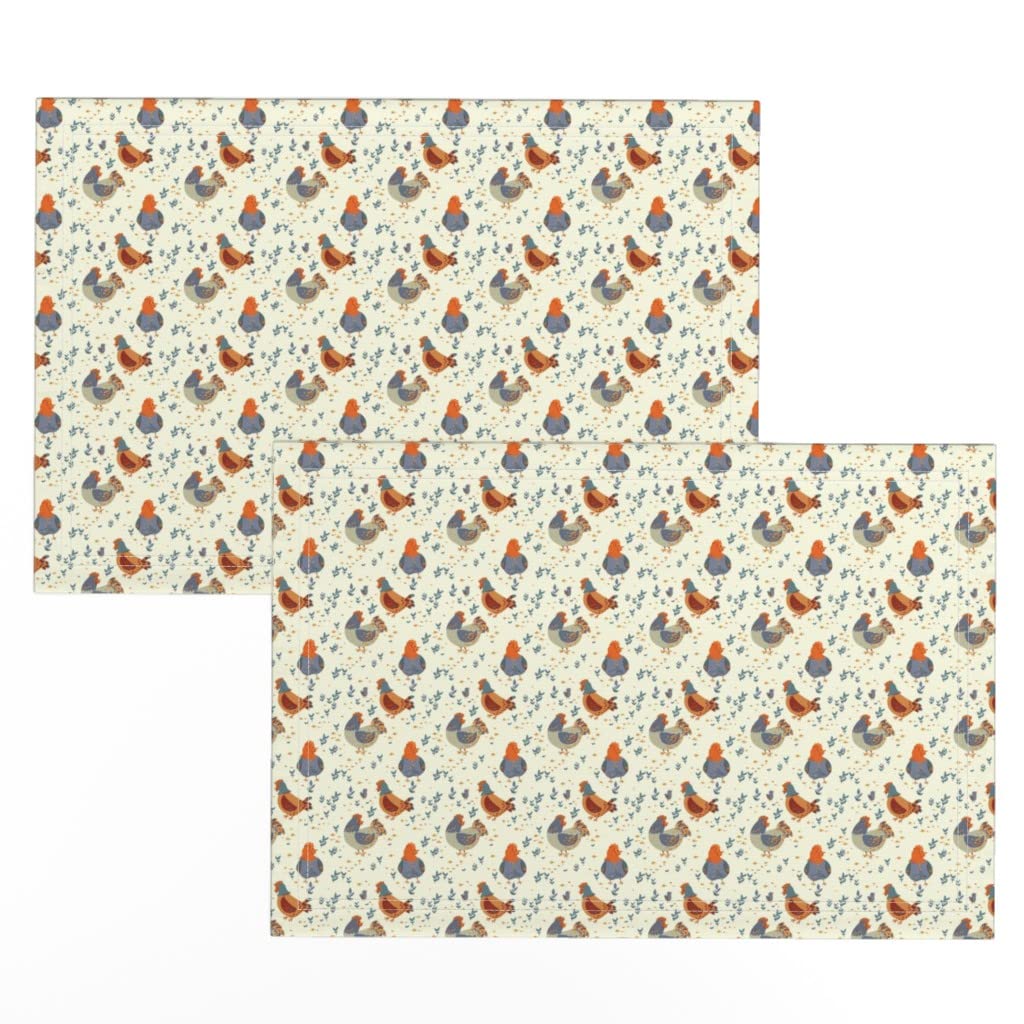 Premium Linen Cotton Canvas Placemats Set of 2 - Farmhouse Chicken Rooster Bird Print Table Mats for Easter, Kitchen & Country Dining Decor | Spoonflower