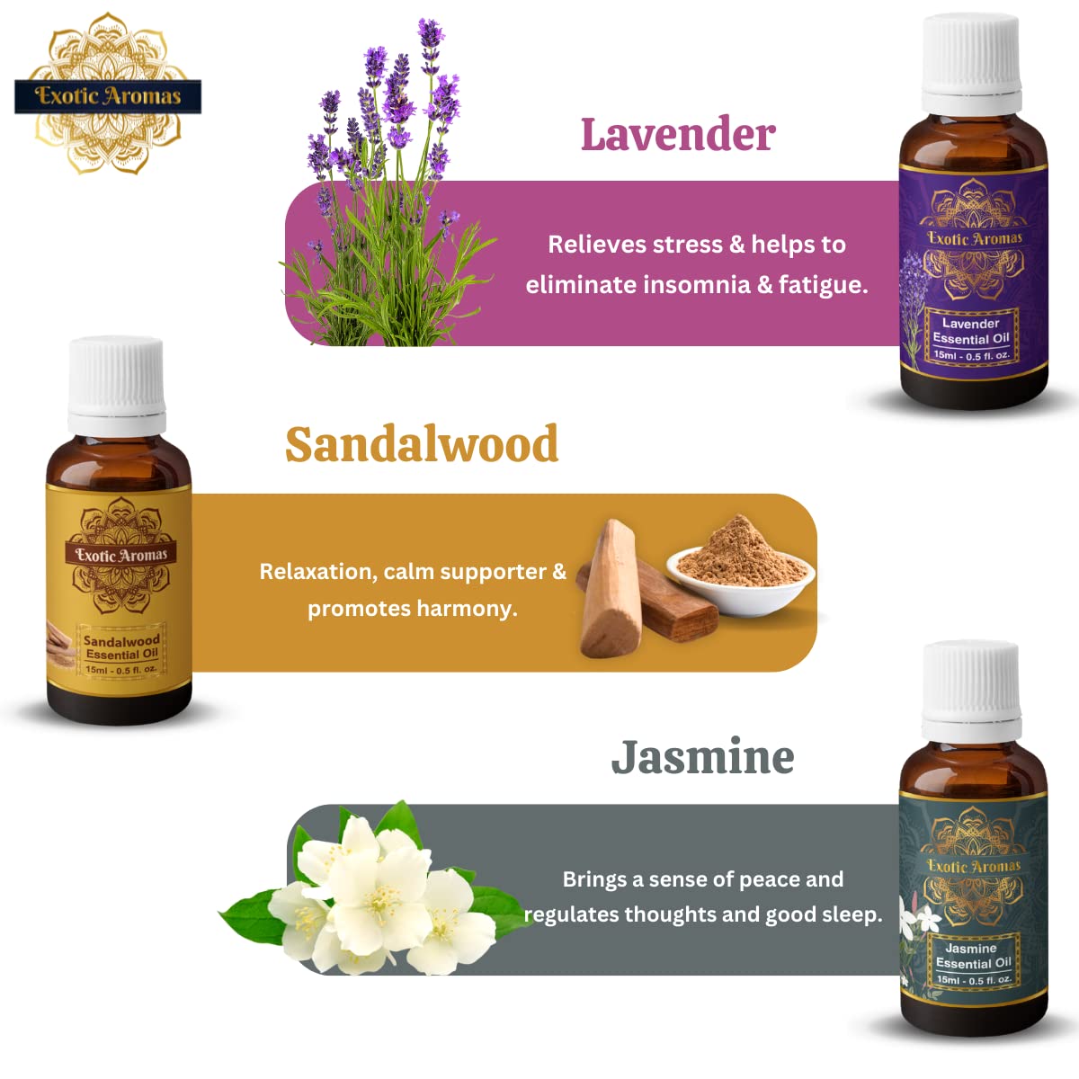 Premium Essential Oils Set - 100% Pure Lavender, Sandalwood, Jasmine, Rose & Ylang Ylang for Aromatherapy, Massage, Diffuser & Relaxation - 5 Bottles (10ml Each) - Perfect for Home Spa, Yoga & Stress Relief