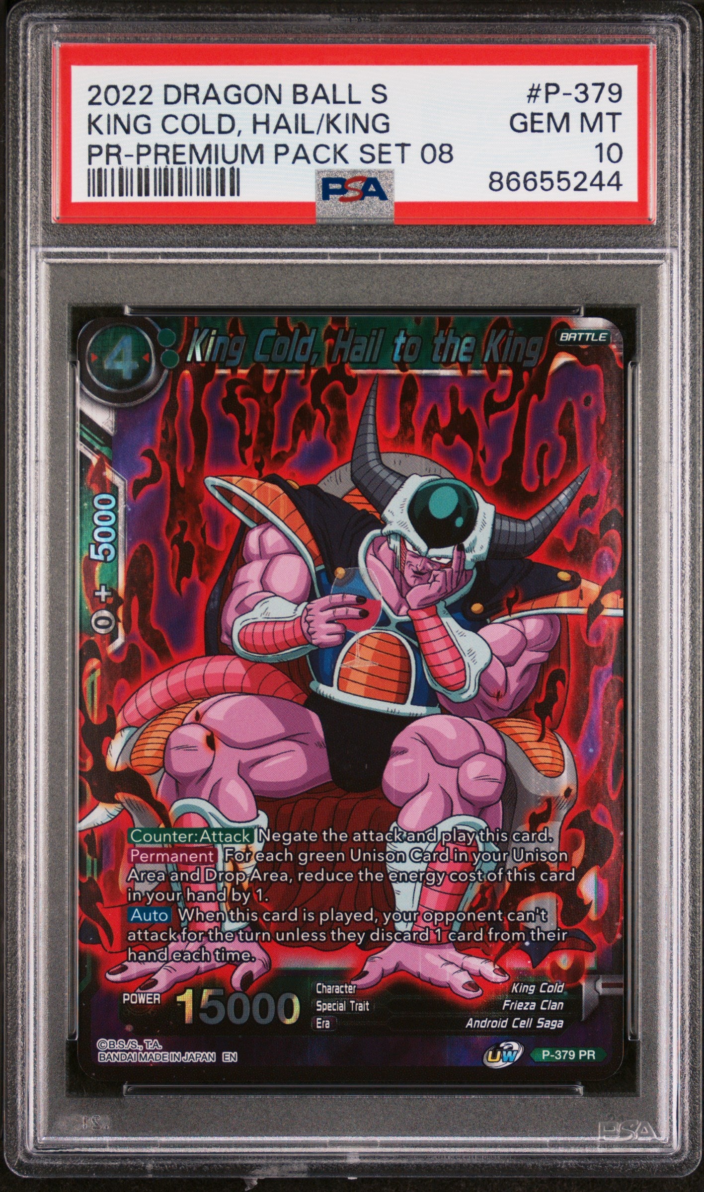 2022 Dragon Ball Super King Cold Hail King #P 379 PSA 10 Graded Card - Perfect for Collectors, Anime Fans & TCG Battles