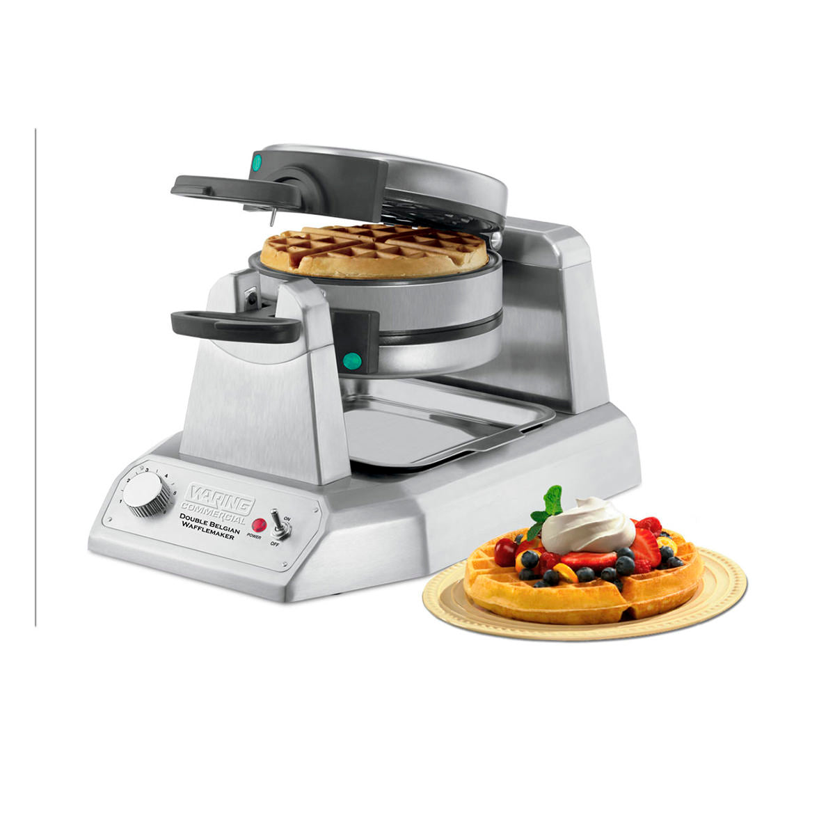 Waring Belgian Commercial Double Waffle Maker - 120V Stainless Steel Waffle Iron - Makes 50 Waffles Per Hour - Perfect for Restaurants, Cafes, and Breakfast Catering