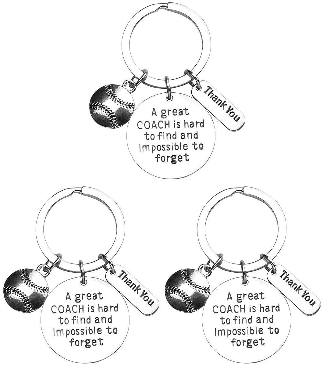 3/6 Pcs Thank You Keychain for Coaches - Best Appreciation Gifts for Baseball, Football & Soccer Coaches - Silver Key Chain with Gift Packaging (1.18x1.18 Inch) - Perfect for End of Season Awards, Teacher Appreciation & Retirement Gifts