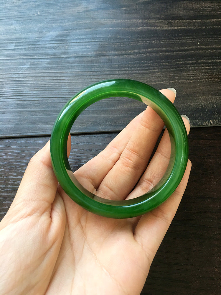 Natural Jade Bangle Bracelet - 57.3mm Inner Diameter Nephrite Jade Bangle (NBE009) - Perfect for Meditation, Yoga & Spiritual Healing Jewelry