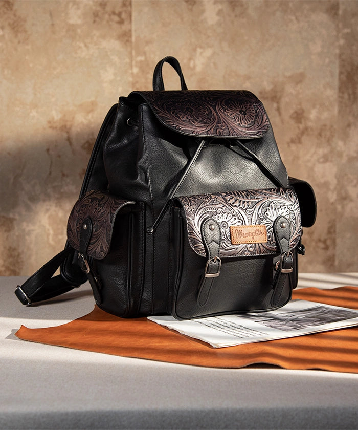 Wrangler Floral Tooled Concealed Carry Backpack for Women & Men - Tactical EDC Hiking Daypack with Hidden Gun Pocket - Perfect for Outdoor Adventures, Travel & Everyday Use