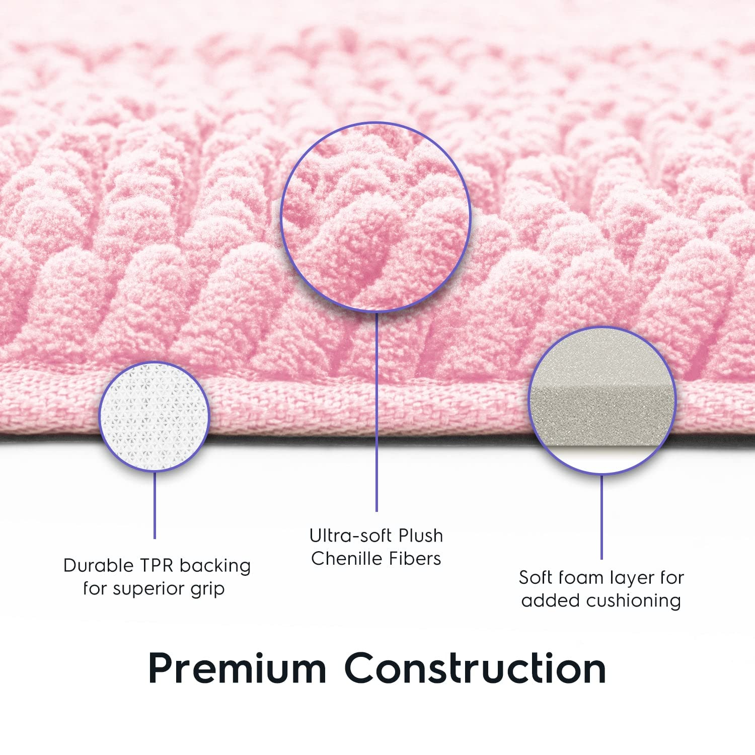 **Tafts Extra-Thick Memory Foam Bath Mat – Ultra-Soft Chenille Microfiber, Highly Absorbent & Non-Slip Bathroom Rug – Machine Washable, Shaggy Design (21