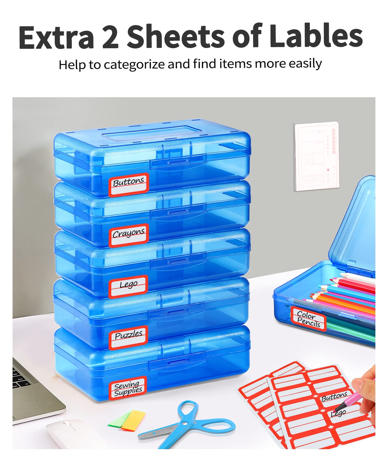 Sooez 6 Pack Clear Plastic Pencil Boxes for School - Hard Stackable Pencil Cases with Lids, Bulk School Supplies Storage for Kids, Crayons & Art Supplies - Perfect for Classroom, Homeschool & Office Organization