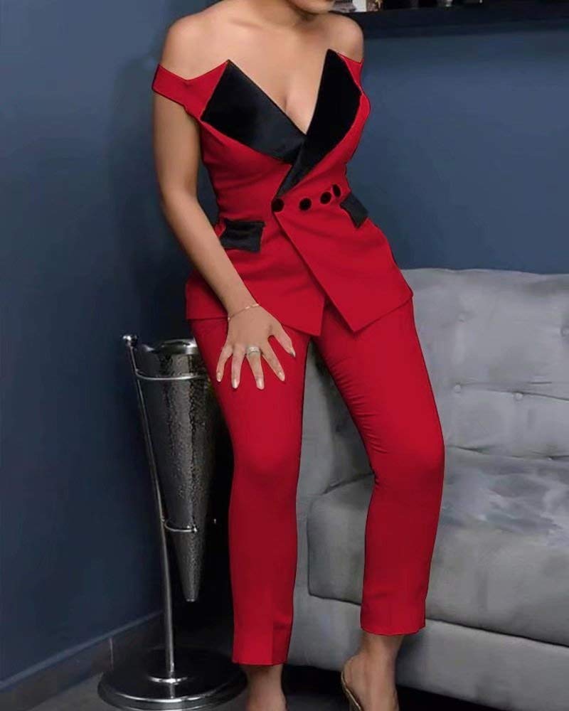 Elegant Off Shoulder Pant Suit Jumpsuit for Women - Cocktail Party Formal Evening Dress - 2021 Trendy Outfit - Perfect for Weddings, Prom, Gala & Special Occasions