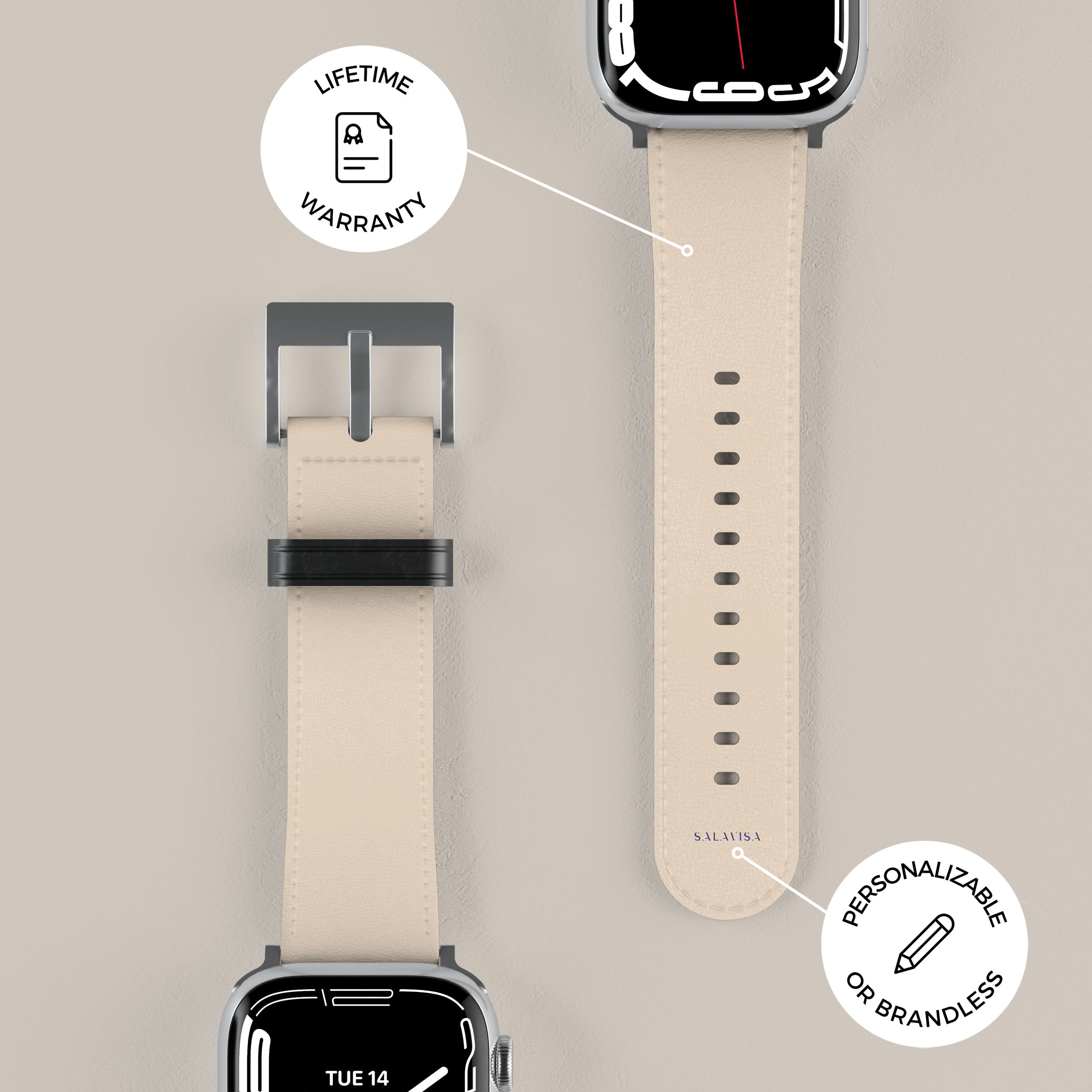 Premium Beige Malibu Club Apple Watch Band - Soft Silicone Replacement Strap for Apple Watch Series 9/8/7/6/SE/5/4/3/2/1 - Perfect for Workouts, Running, Swimming & Everyday Wear