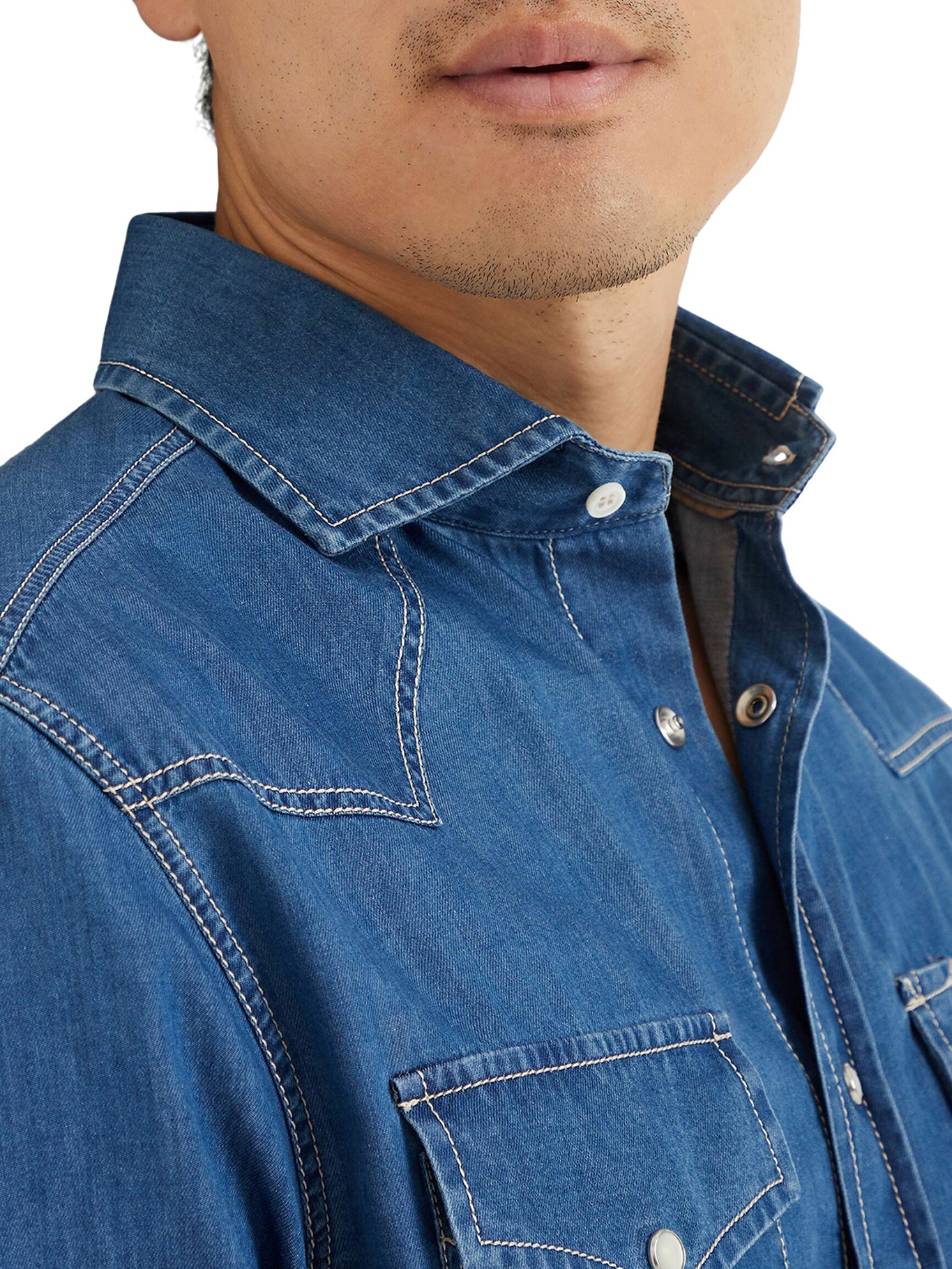 Brunello Cucinelli Men's Blue Denim Shirt - Premium Slim Fit Casual Button Down Shirt for Work, Travel & Everyday Wear - Style MR6834008 Dark Denim