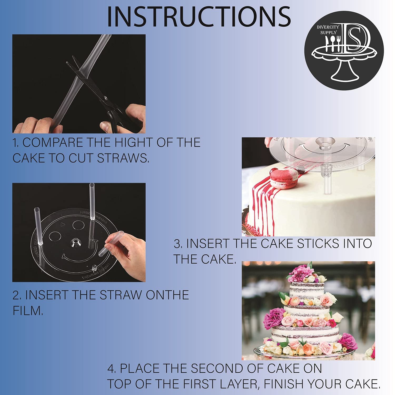 Sturdy Cake Dowels & Plastic Scraper Set for Tiered Wedding Cakes - Essential Baking Tools for Professional Cake Decorating and Stability