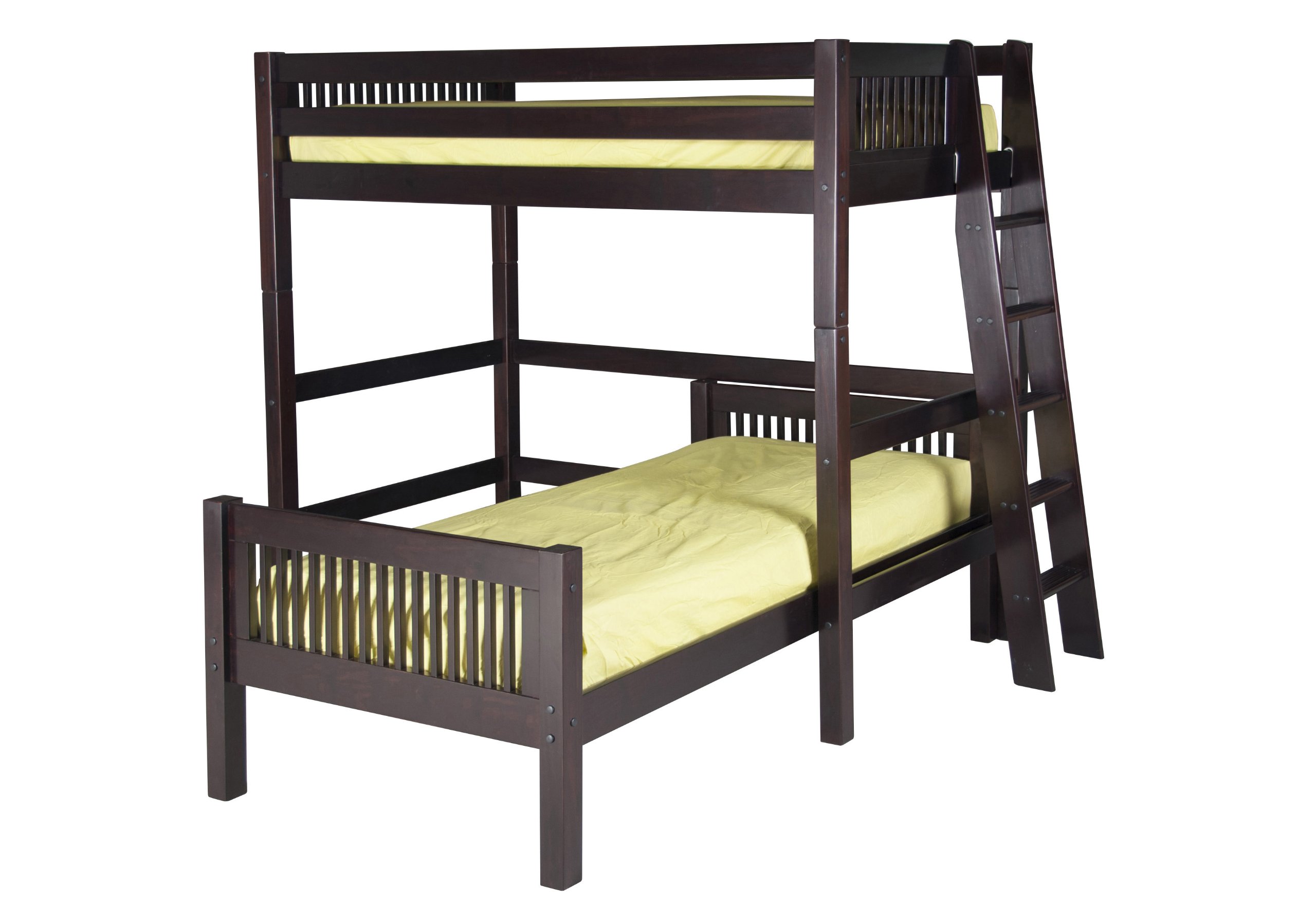 Camaflexi Mission Style Solid Wood L-Shaped Loft Bed - Twin Over Twin with End Angled Ladder in Cappuccino Finish - Perfect for Kids' Bedrooms, Dorm Rooms & Small Space Living