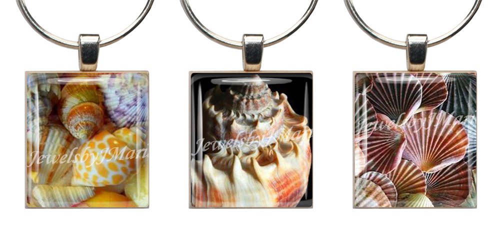 SEA SHELLS Scrabble Tile Wine Glass Charms Set of 3 - Stemware Markers for Parties, Wedding Favors & Wine Tasting Events