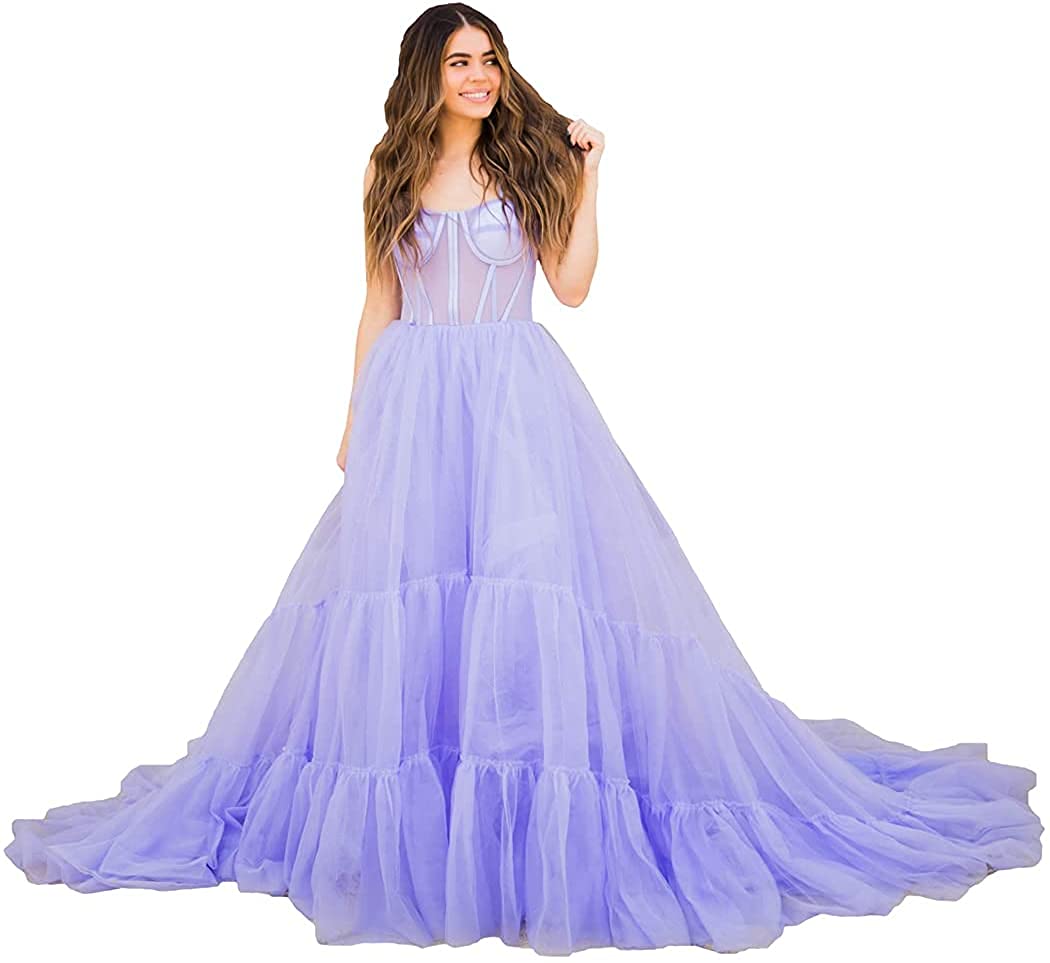 Elegant Women's Flowing Tulle Maxi Dress - Straps Backless Sleeveless Multi-Layer Chiffon Gown for Weddings, Parties & Special Occasions