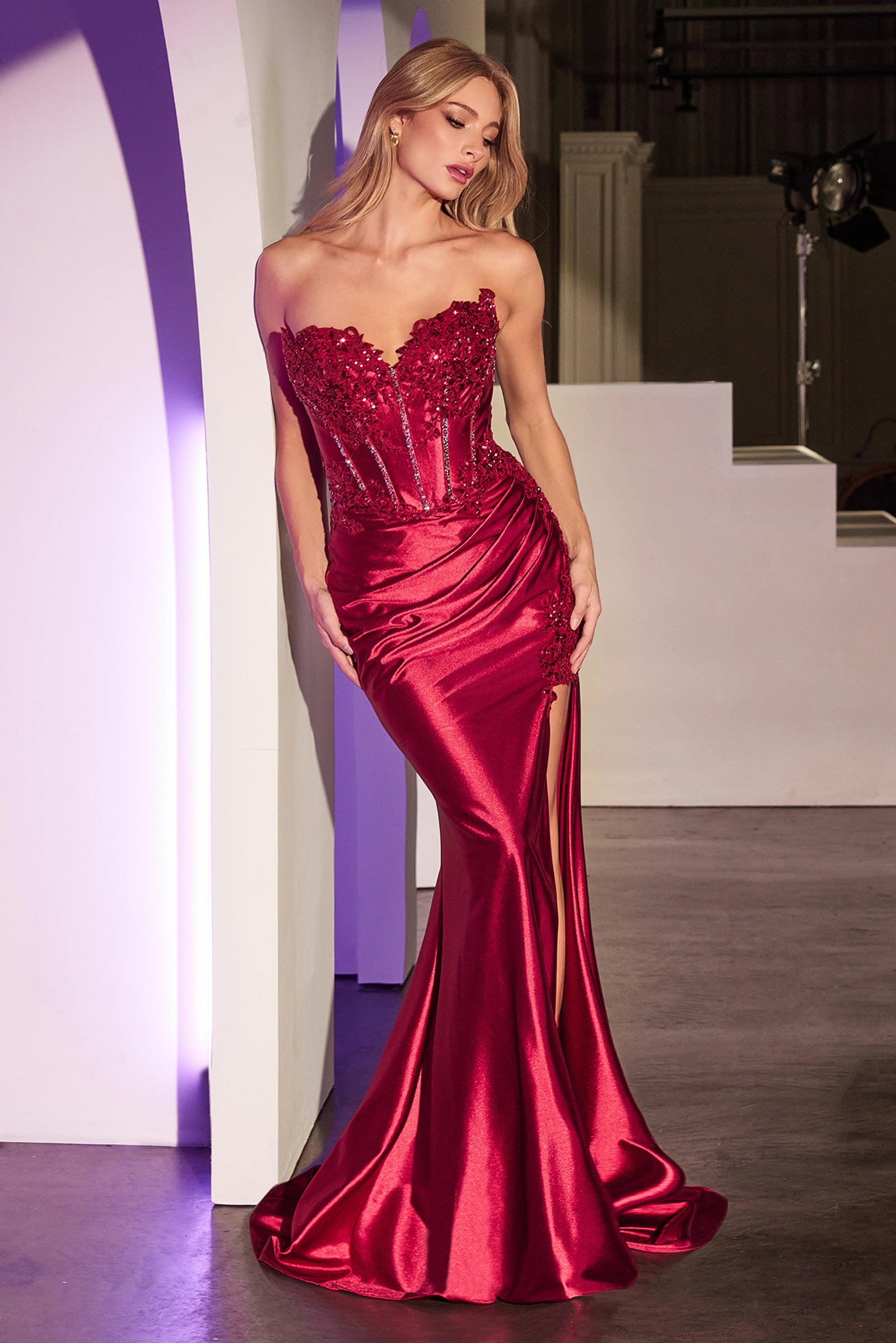 Elegant Jupiter Gown - Strapless Lace & Satin Fitted Evening Dress for Prom, Wedding & Formal Events
