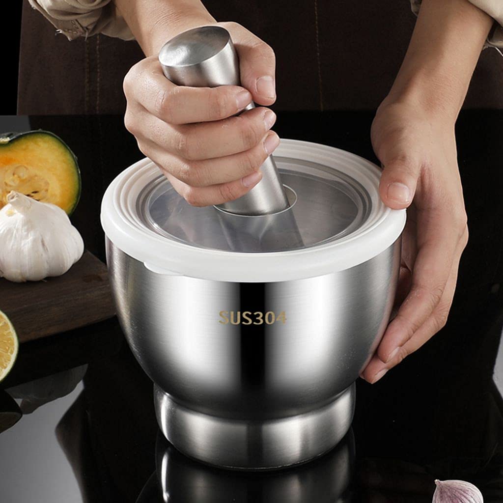 Premium 5 Inch Stainless Steel Mortar and Pestle Set - Large Capacity Heavy Duty Spice Grinder with Lid for Herbs, Garlic, Peppercorns & More - Perfect for Kitchen, Cooking, Grinding Spices & Making Fresh Pastes