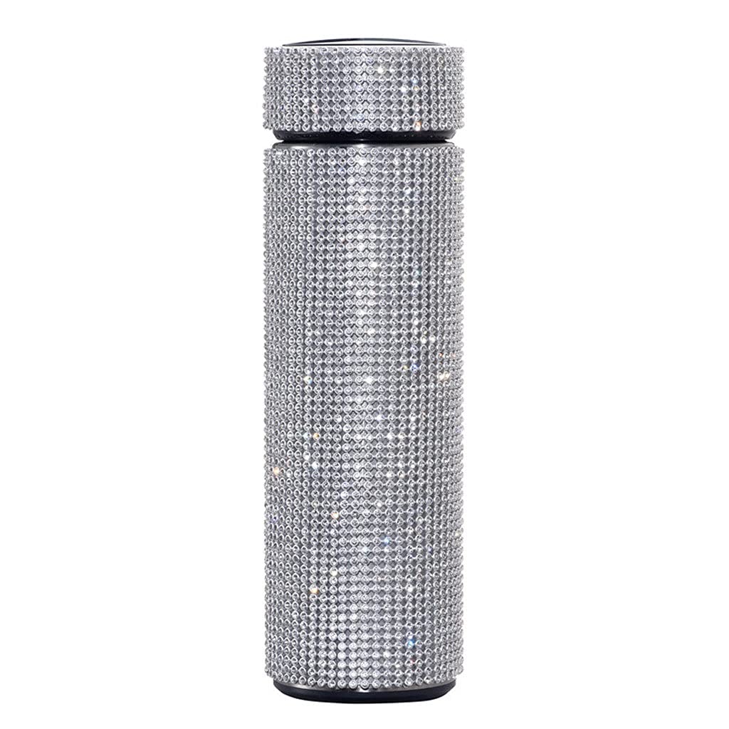Smart Diamond Thermos with Touch Temperature Display - 18oz Stainless Steel Vacuum Insulated Water Bottle for Coffee & Tea - Leakproof Travel Mug for Office, Gym & Outdoor (Silver)