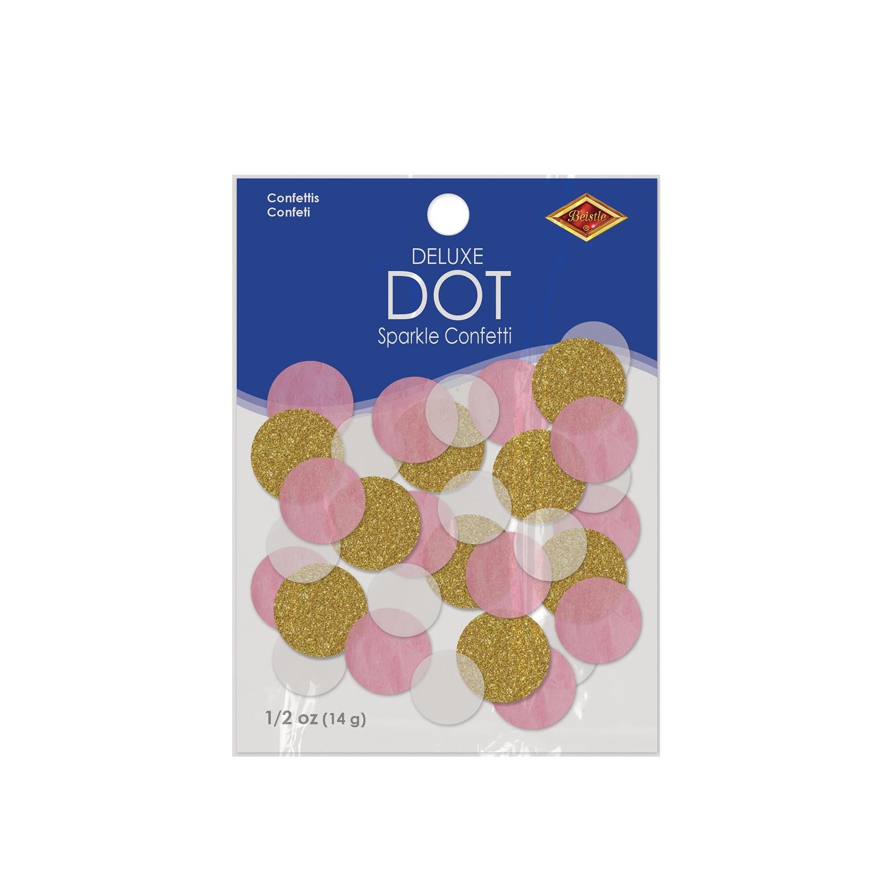 12 Pack Beistle Dot Deluxe Sparkle Party Confetti - Gold, Pink & White Mix (0.5 Oz per Pack) for Birthday Celebrations, Weddings & Special Events