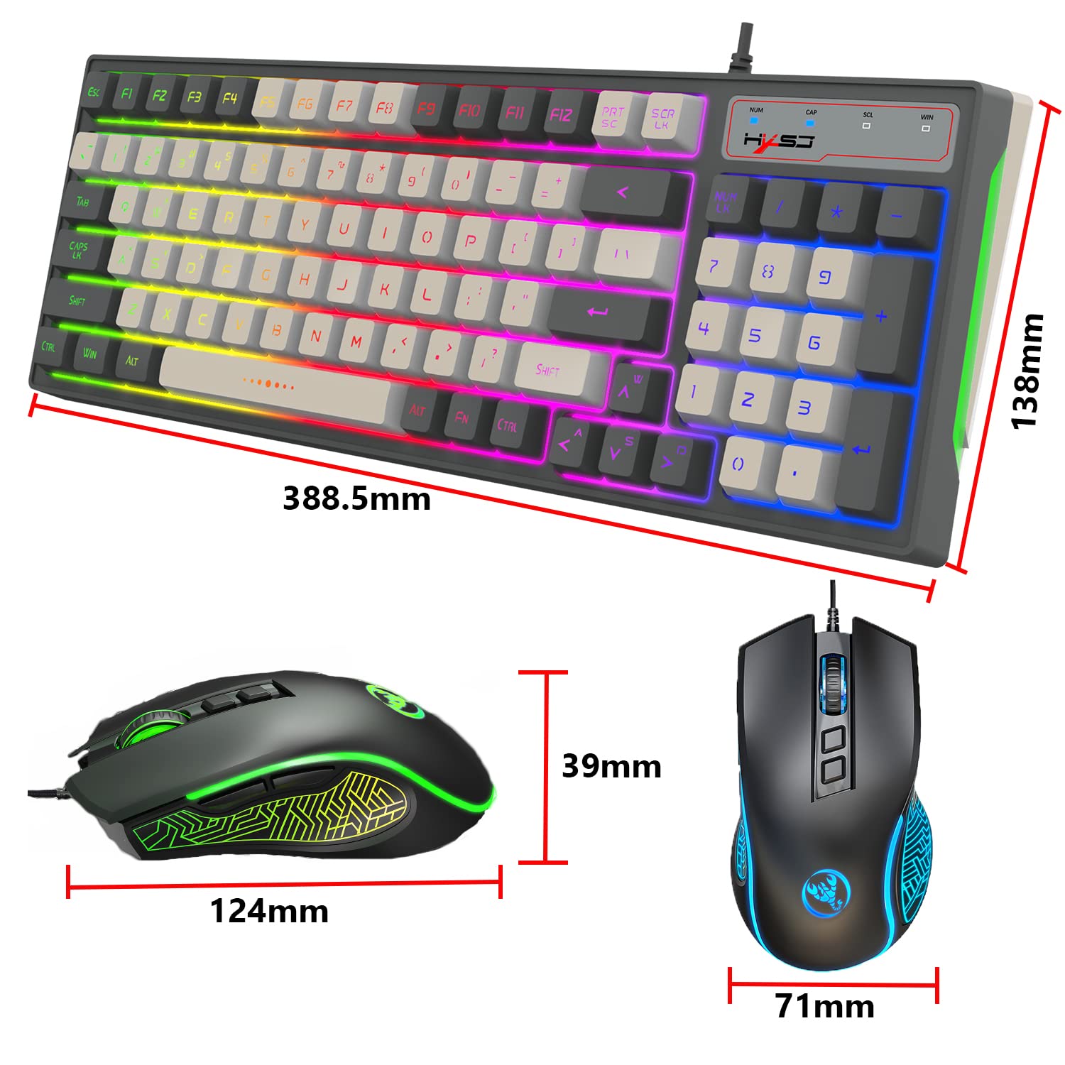 96-Key Wired Gaming Keyboard and Mouse Set with Anti-Ghosting, LED Backlit, 7-Button Optical Gaming Mouse (3600 DPI) - Perfect for PC Gaming, Esports & Office Work
