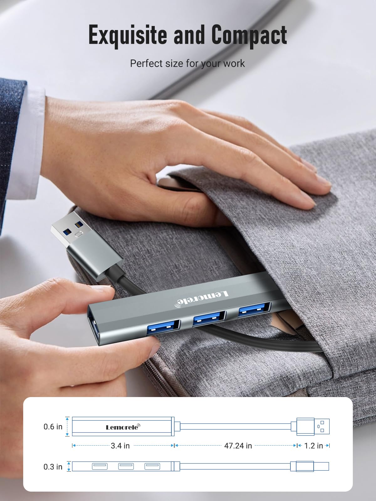 Lomorele 4-Port USB Hub with 3 USB 2.0 & 1 USB 3.0 Ports - Ultra Slim Portable USB Splitter for Laptop, PC, Mac Mini/Pro - 120cm Cable for Desk Extension (Ideal for Office, Home & Travel Use)
