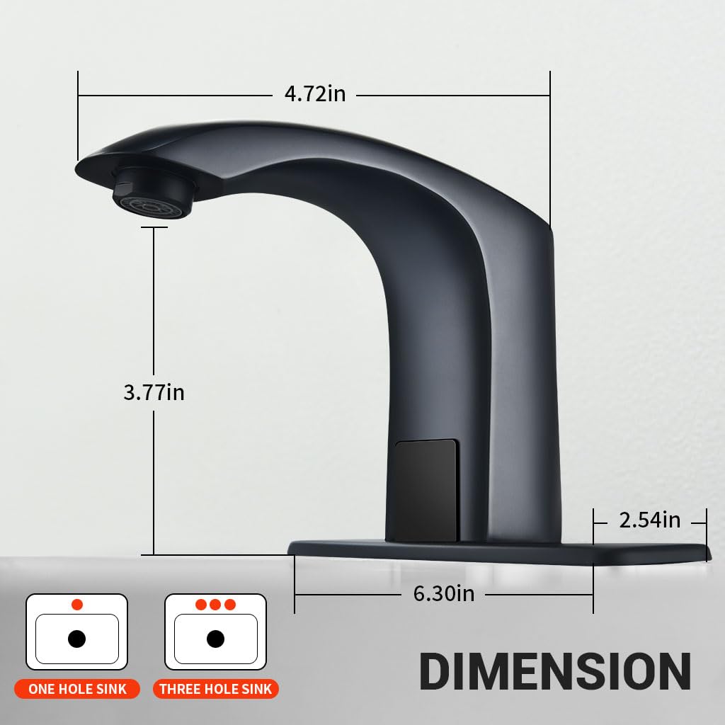 Touchless Bathroom Sink Faucet - Black, Battery Powered for Hands-Free Washing