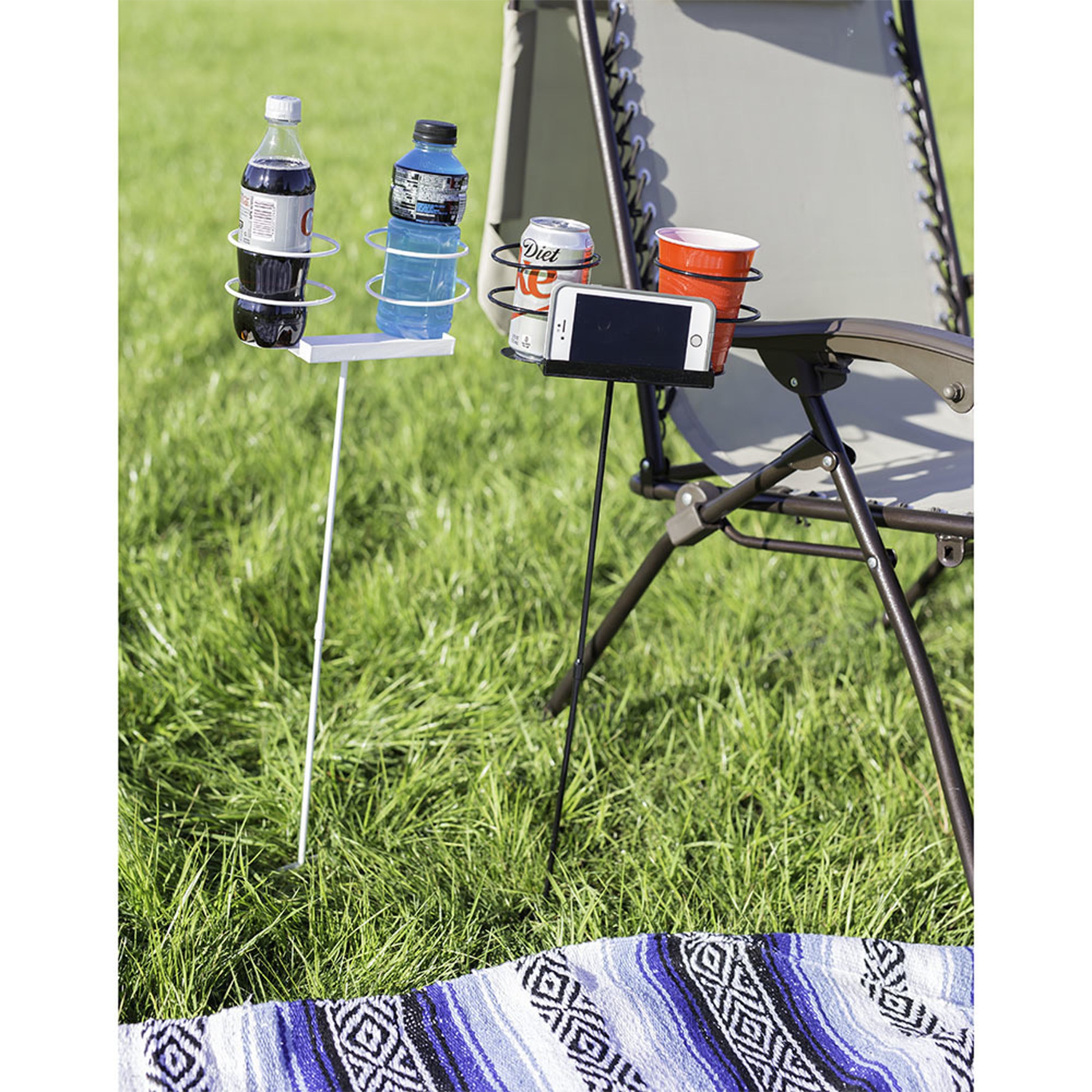 Dual Outdoor Beverage Drink Holder Stakes Set of 2 - Heavy Duty Metal Cup Holders for Lawn, Garden, Beach & Pool Parties - Perfect for BBQs, Camping & Picnics