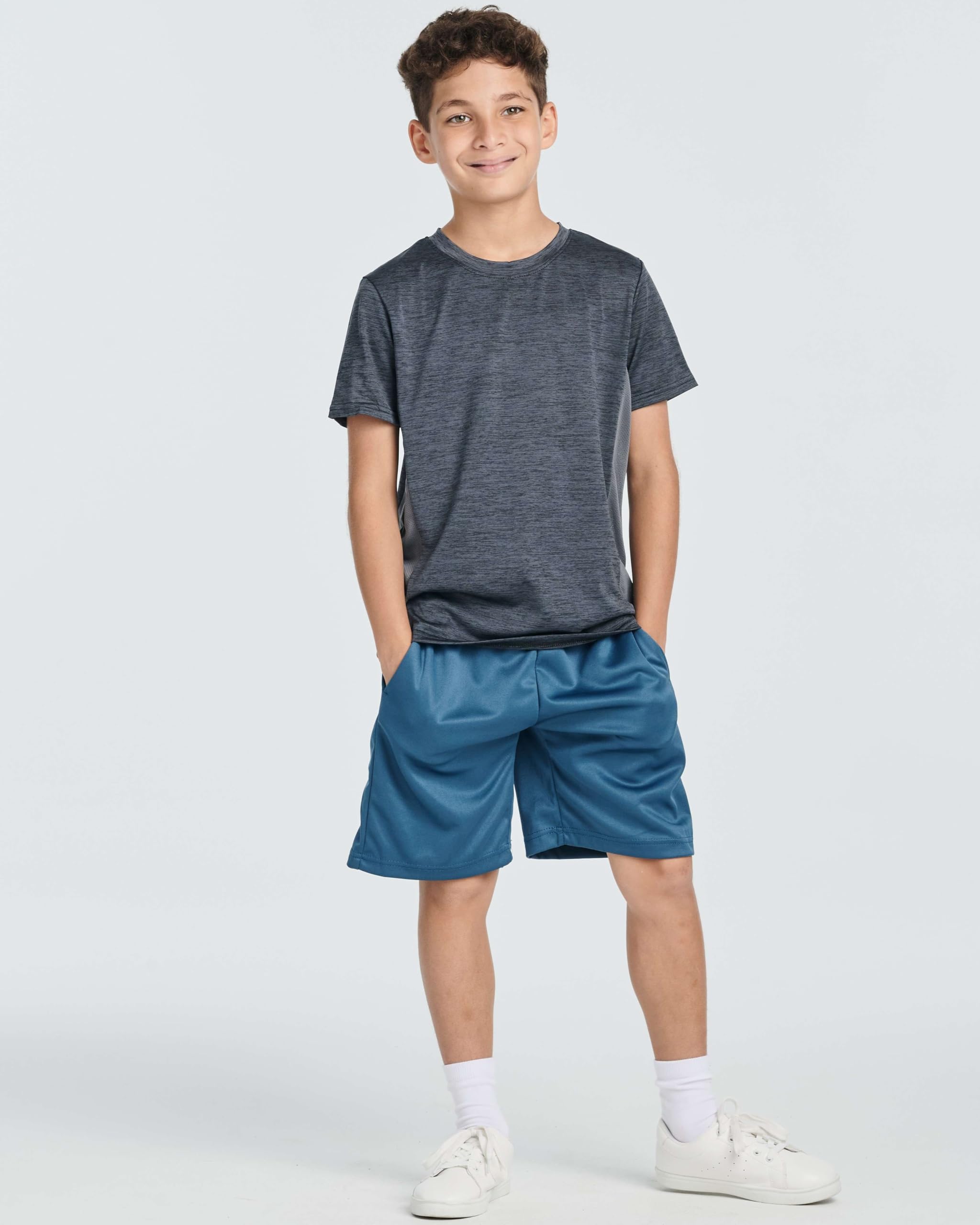 Real Essentials 5-Pack Boys' Athletic Basketball Shorts with Pockets - Breathable Quick-Dry Youth Sports Shorts for Ages 4-18 - Perfect for Basketball, Gym, Running & Casual Wear