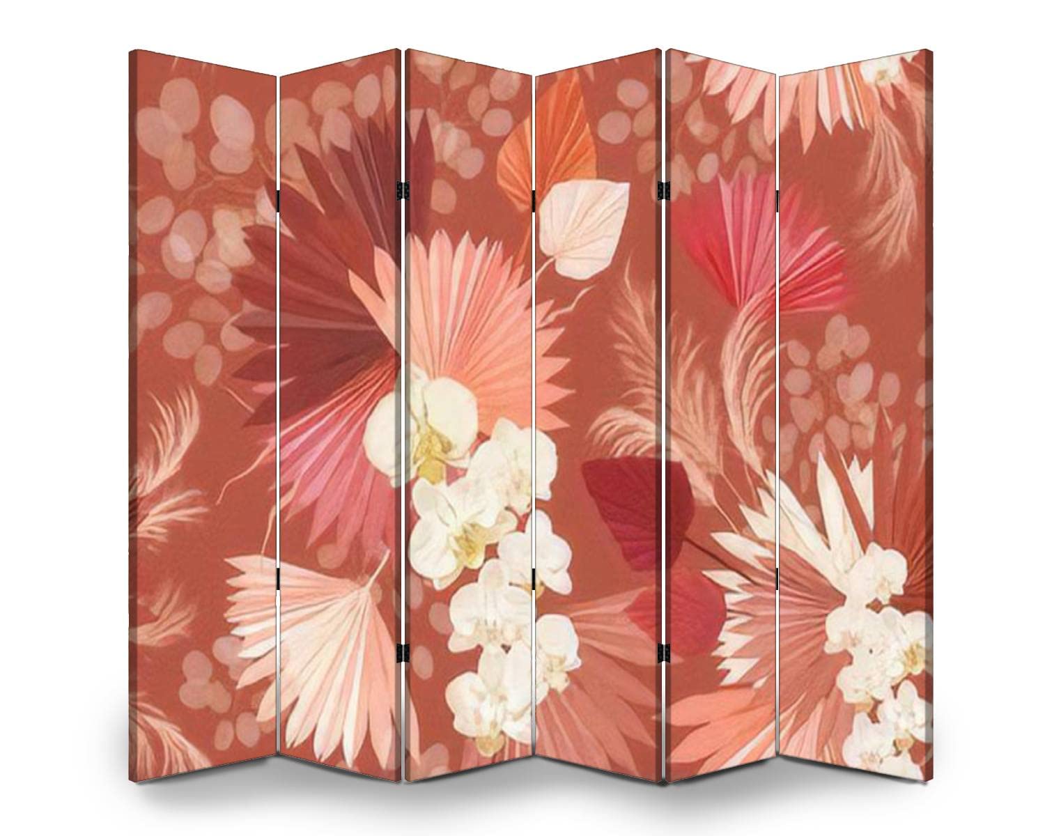 Tropical Orchid Flower Palm Leaves Pampas Grass Room Divider - Freestanding Folding Privacy Screen for Indoor & Outdoor Use - Perfect for Home Office, Bedroom Partition, and Event Space Separation