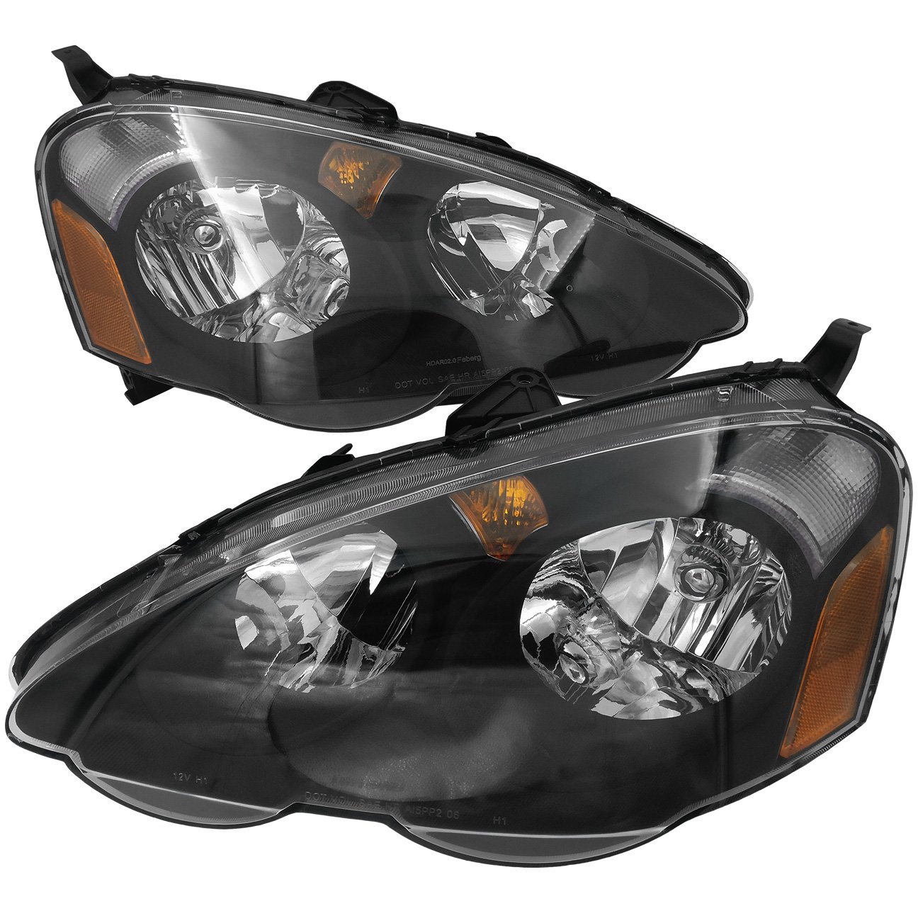 AJP Distributors Replacement Headlights Pair for Acura RSX DC5 2002-2004 - Black Housing, Clear Lens, Amber Reflector - Perfect for Night Driving & Car Upgrades