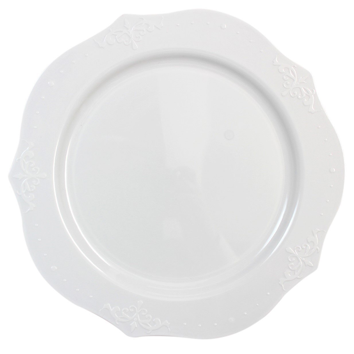 20-Pack White Round Plastic Dinner Plates - Elegant Antique Design for Parties, Picnics & Everyday Dining