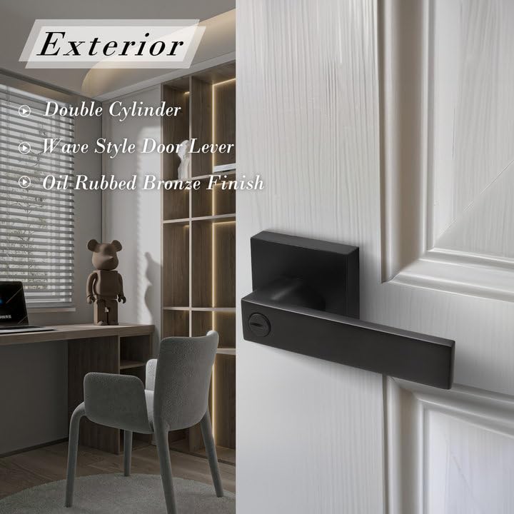 6 Pack Matte Black Door Handles - Privacy Door Lever with Keyless Lock, Heavy Duty Square Lock Set for Bedroom & Bathroom (Reversible for Left/Right Handed Doors) | Perfect for Home Improvement, Interior Doors & Privacy Security