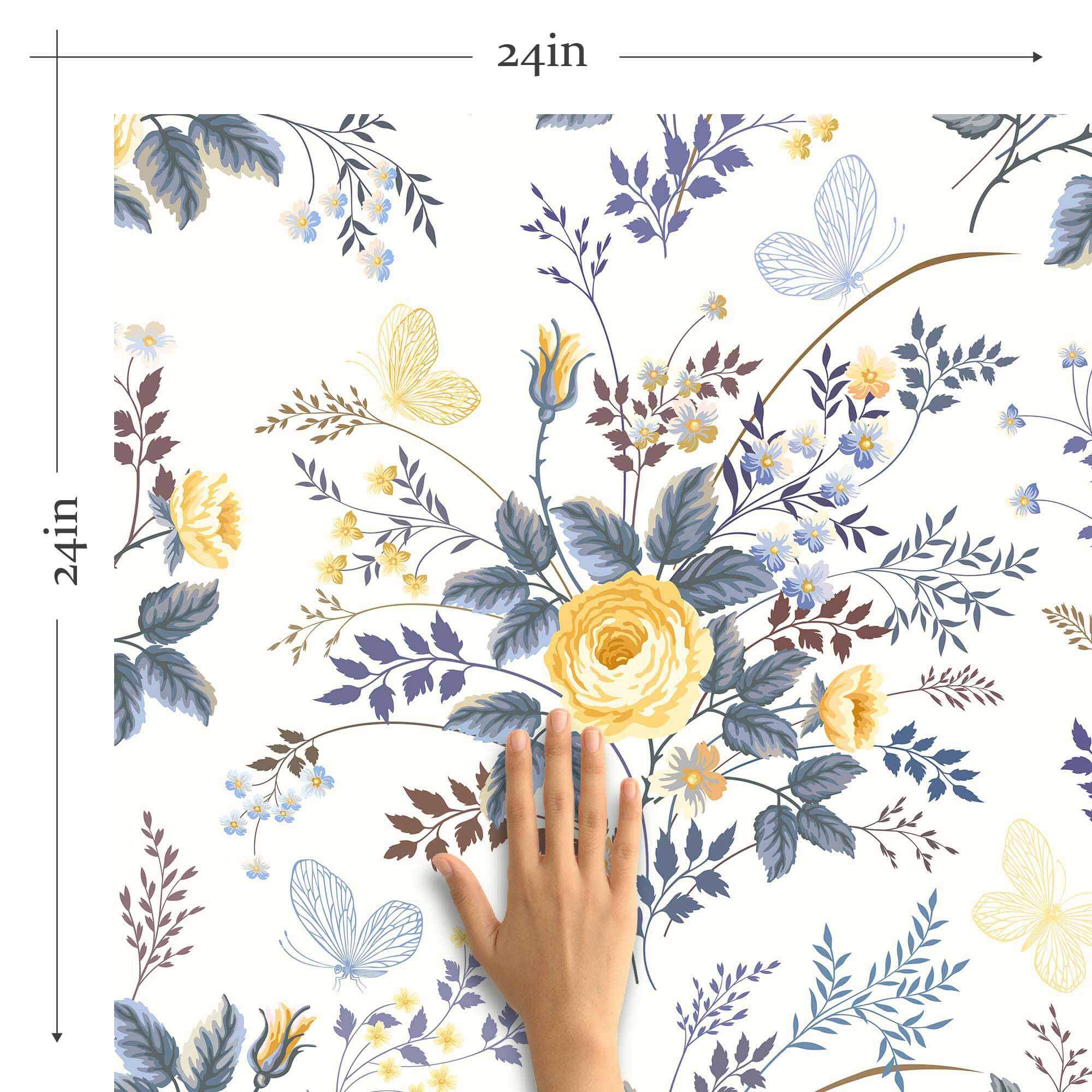 Yellow Botanical Peel and Stick Removable Wallpaper - Self-Adhesive Floral Wall Decal for Home & Office Decor - 4320