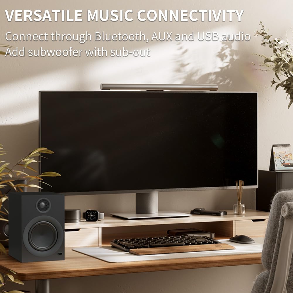 ABRAMTEK X20 Wireless Bluetooth Bookshelf Speakers - aptX HD Audio, USB/AUX Input, Subwoofer Output - Perfect for Home Theater, Gaming & Music Streaming