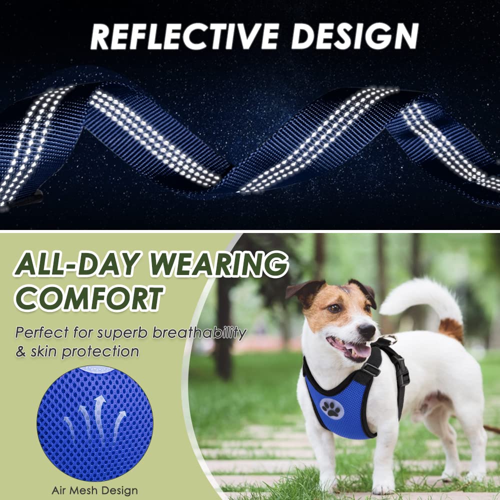 Lukovee Adjustable Dog Car Harness - Soft Padded & Breathable Mesh Pet Seat Belt for Small, Medium & Large Dogs with Vehicle Connector Strap (Blue, Medium) | Safe Travel, Road Trips & Daily Car Rides