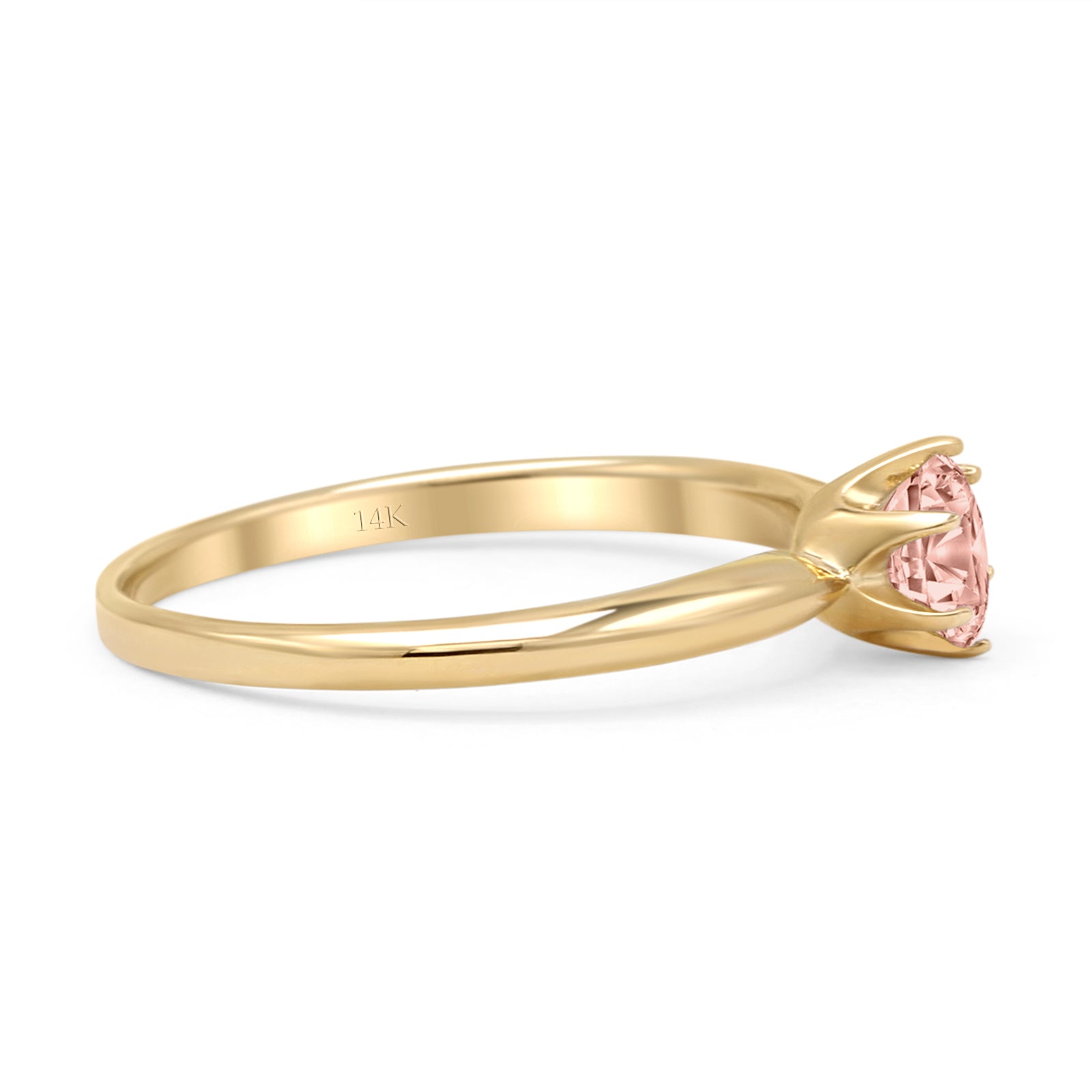 14K Yellow Gold Round Morganite and Cubic Zirconia Solitaire Ring for Women - Elegant Engagement, Wedding, Anniversary Gift Idea
