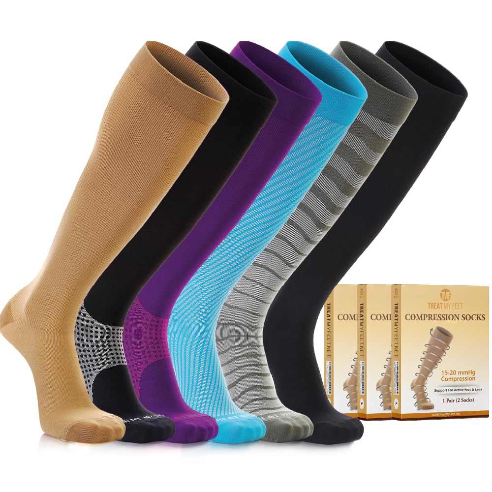 3 Pairs Knee High Compression Socks for Women & Men - Running & Travel