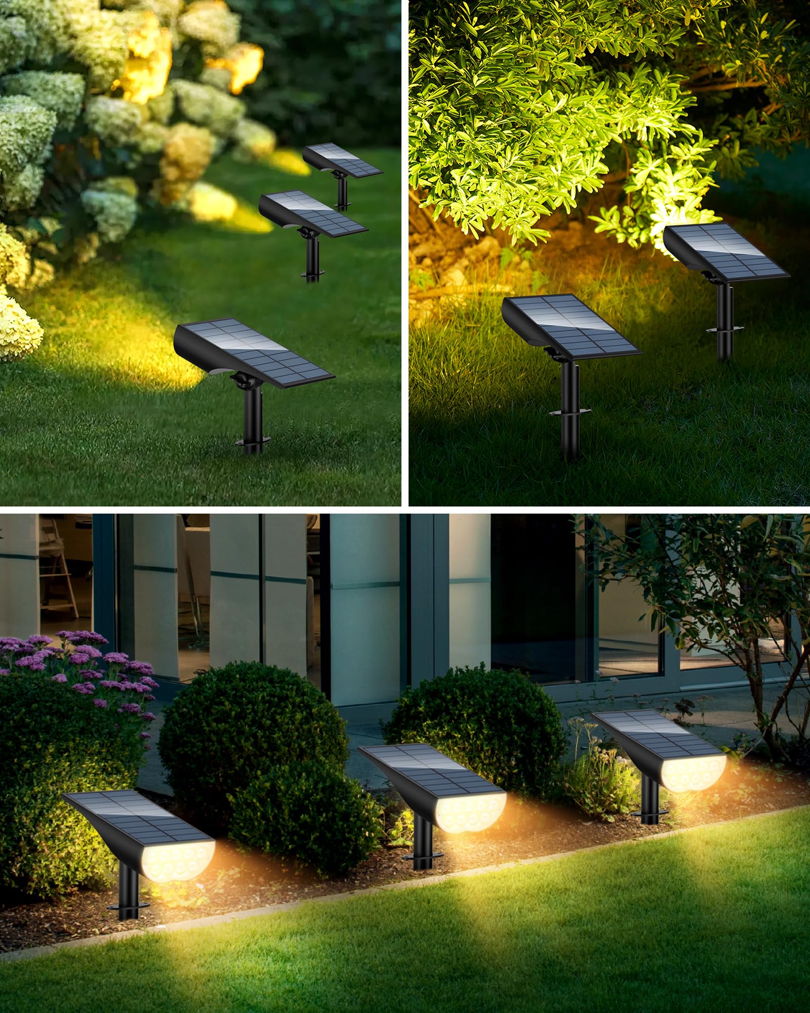BAXIA TECHNOLOGY Solar Spot Lights Outdoor IP65 Waterproof - 3 Lighting Modes Landscape Lighting for Garden, Yard & Driveway - Dusk to Dawn Solar Pathway Lights (Warm White, 1 Pack) - Perfect for Patio, Walkway & Backyard Decoration