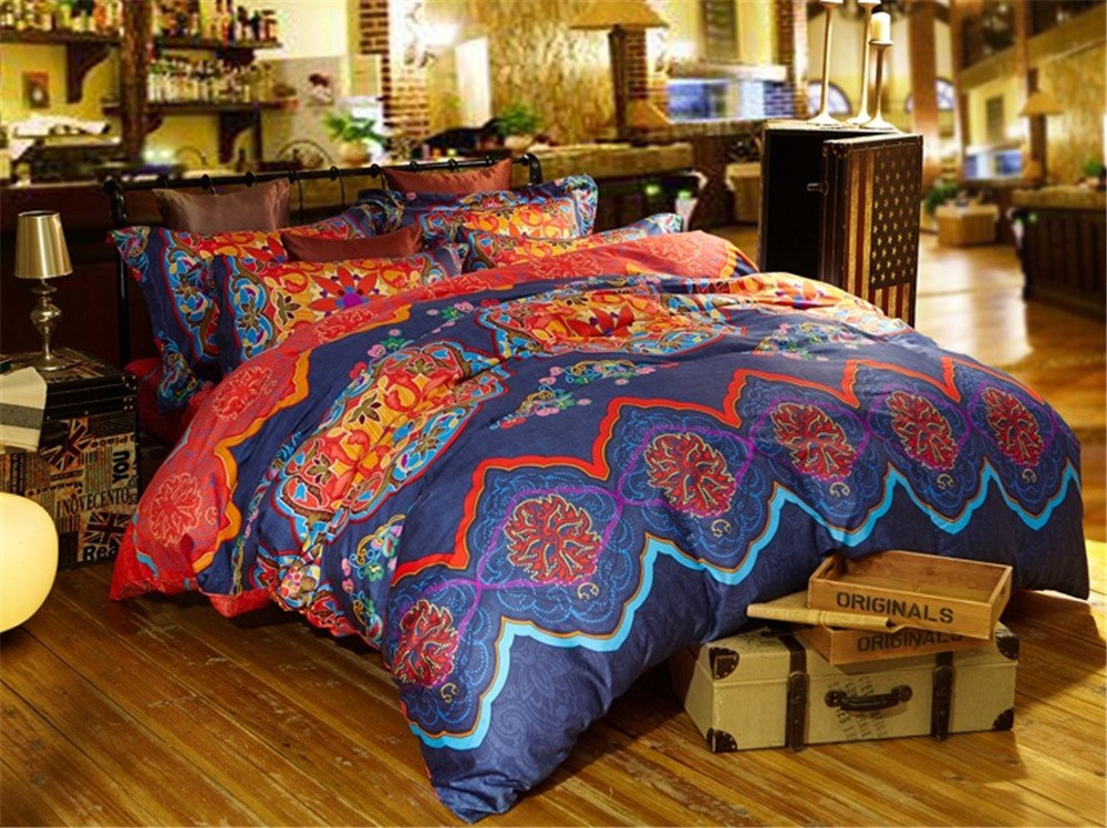 Boho Duvet Cover Set Queen Size - 100% Egyptian Cotton Bohemian Bedding with Moroccan Style - Perfect for Bohemian Bedroom Decor & Guest Room Styling