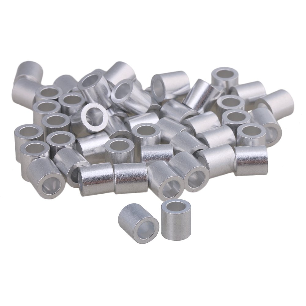 50pcs Silver Wire Rope Aluminum Crimping Loop Clips - M5 Ferrule Sleeves for Jewelry Making, DIY Crafts & Marine Applications