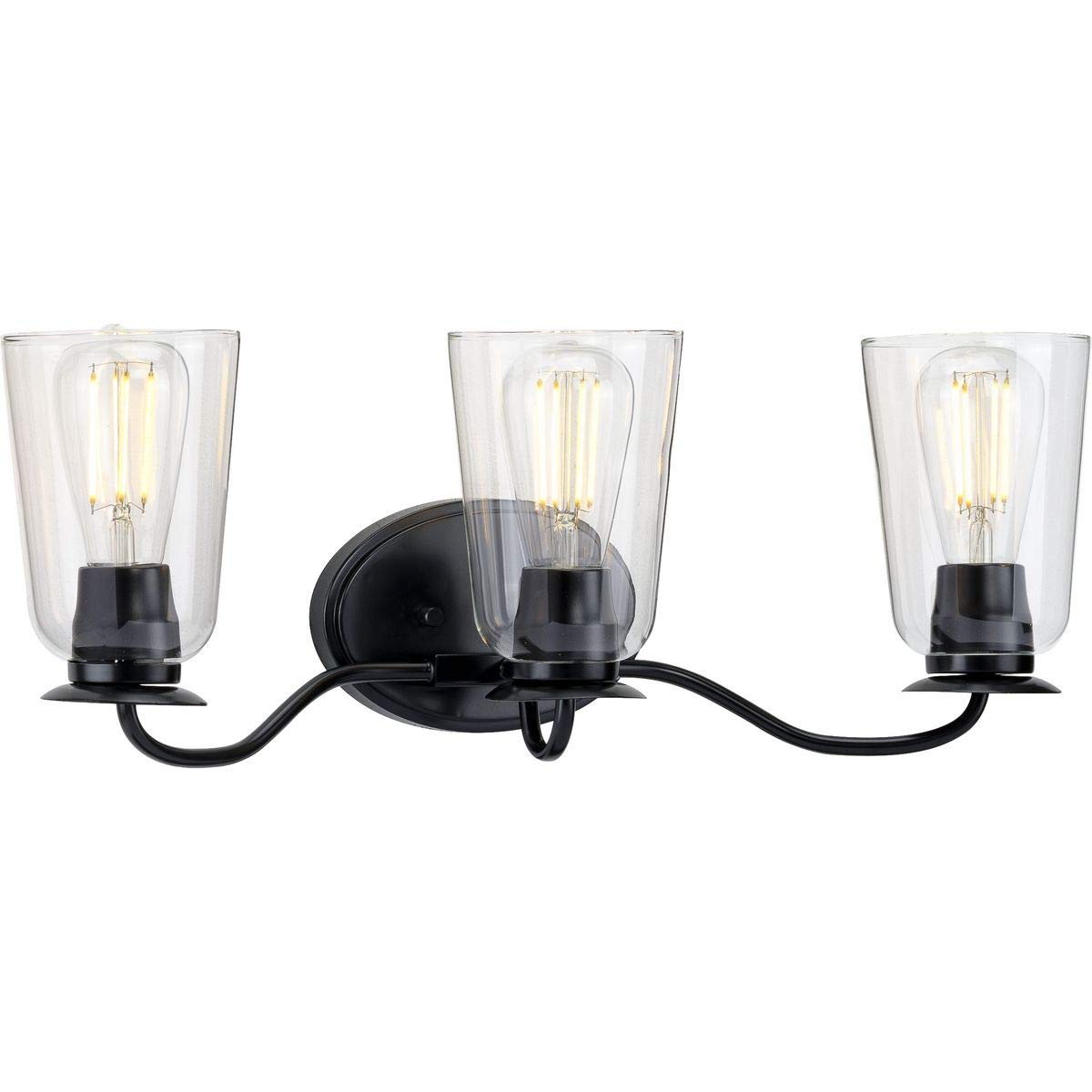 Durrell Collection 3-Light Clear Glass Coastal Bath Vanity Light Fixture in Matte Black - Perfect for Bathroom, Powder Room, and Coastal Home Decor