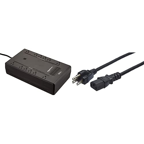 Amazon Basics 800VA 450W UPS Battery Backup with Surge Protection - 12 Outlets & 6-Foot Replacement Power Cord for Computer Monitor/TV - Black | Home Office & Entertainment System Power Solution