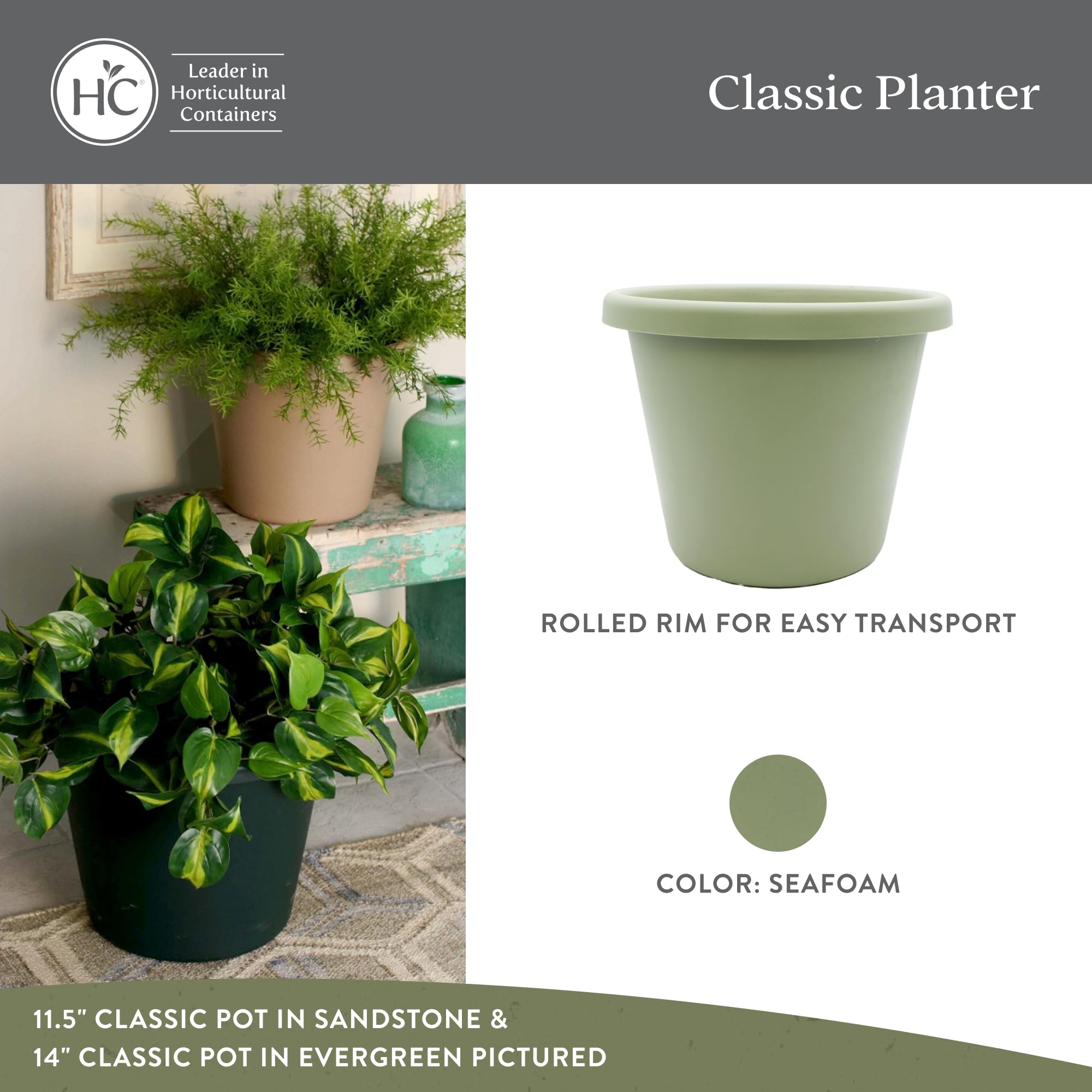 20 Inch Round Classic Plastic Planter Pot - Indoor Outdoor Garden Flower Herb Container, Seafoam Green - Perfect for Patio, Balcony, Living Room & Office Decor