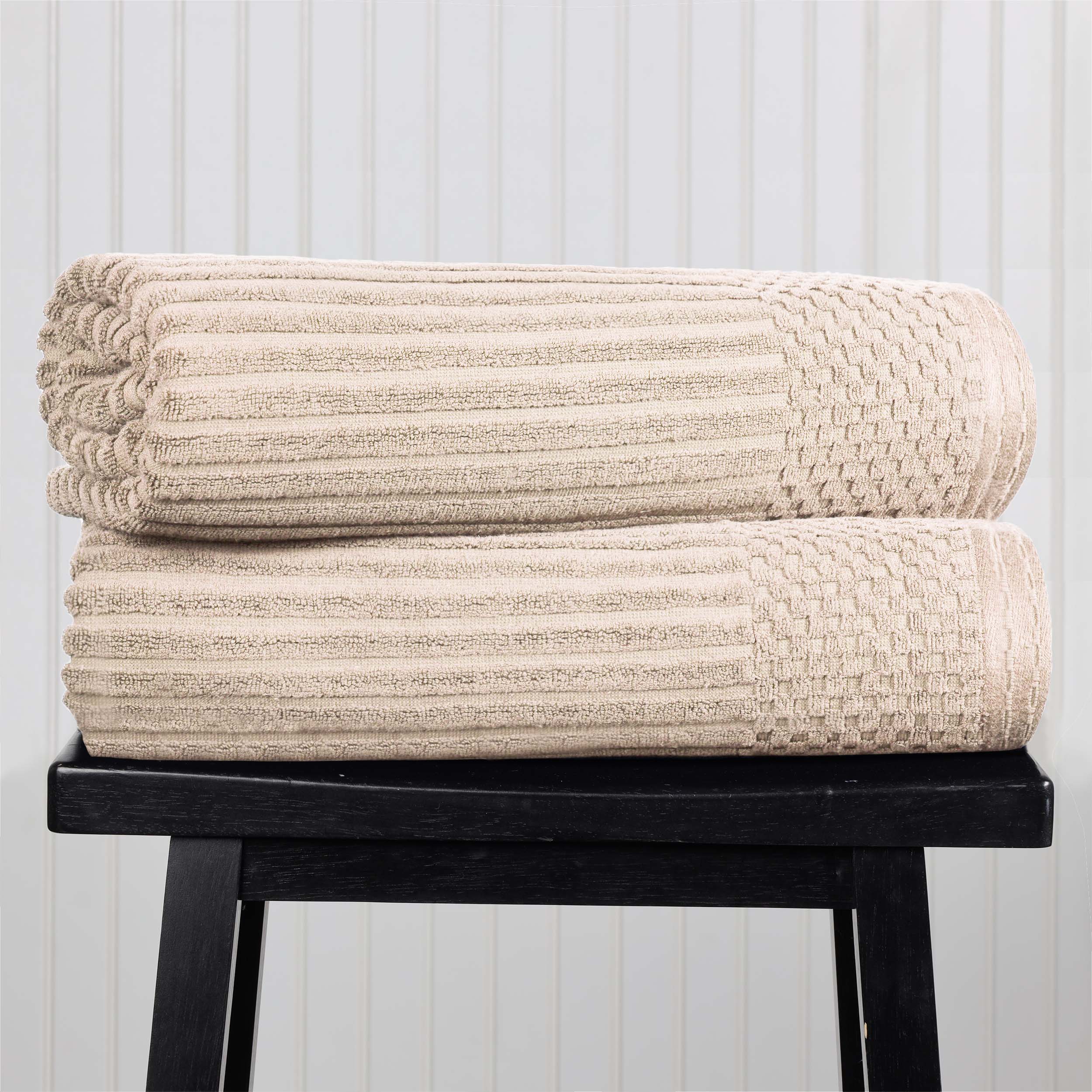 Premium Cotton Ribbed Textured Bath Towel Set - Ultra Absorbent 2-Piece Bath Sheet Set for Spa, Beach & Luxury Bathroom Use