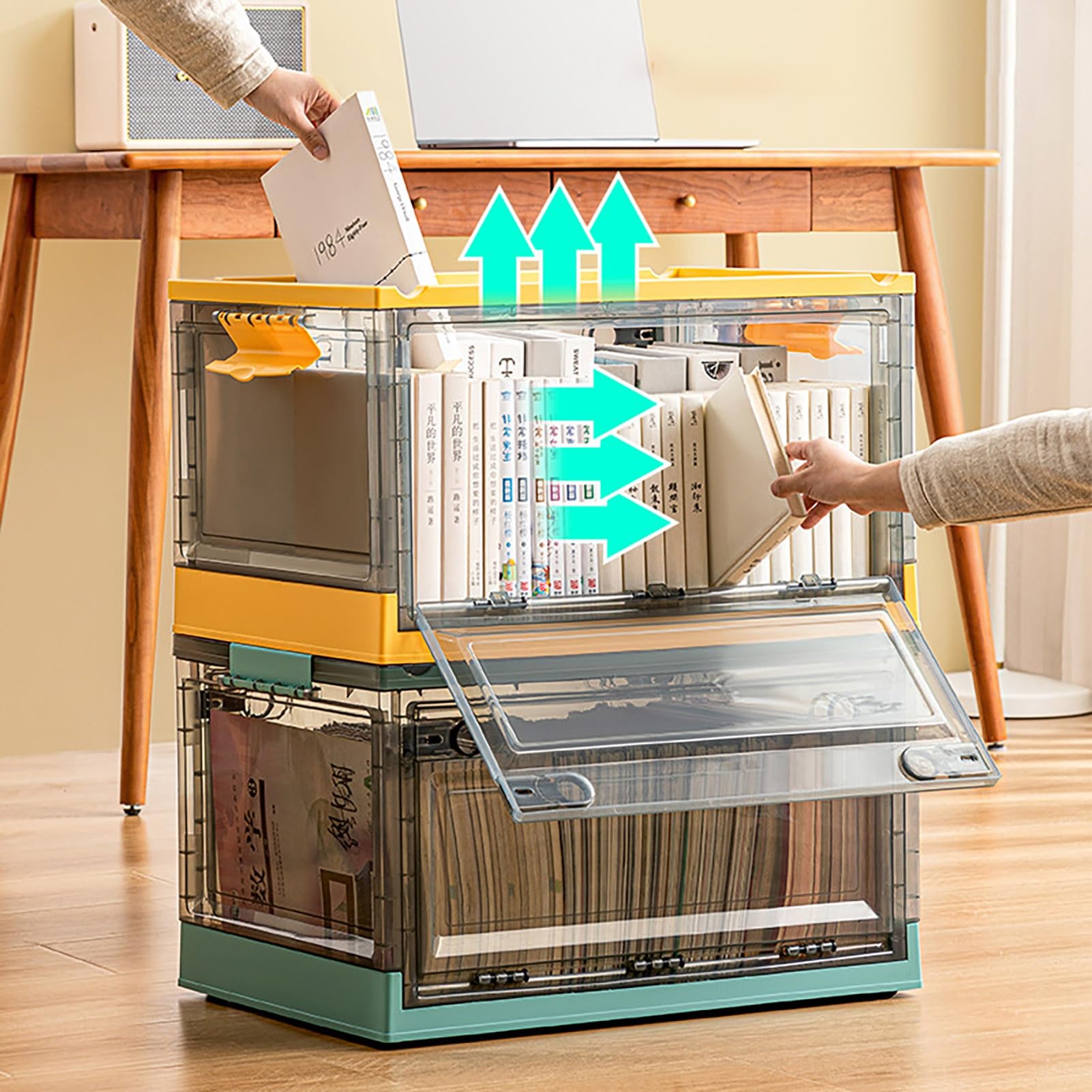 Stackable Plastic Storage Box with Lid - Space-Saving for Clothes & Toys