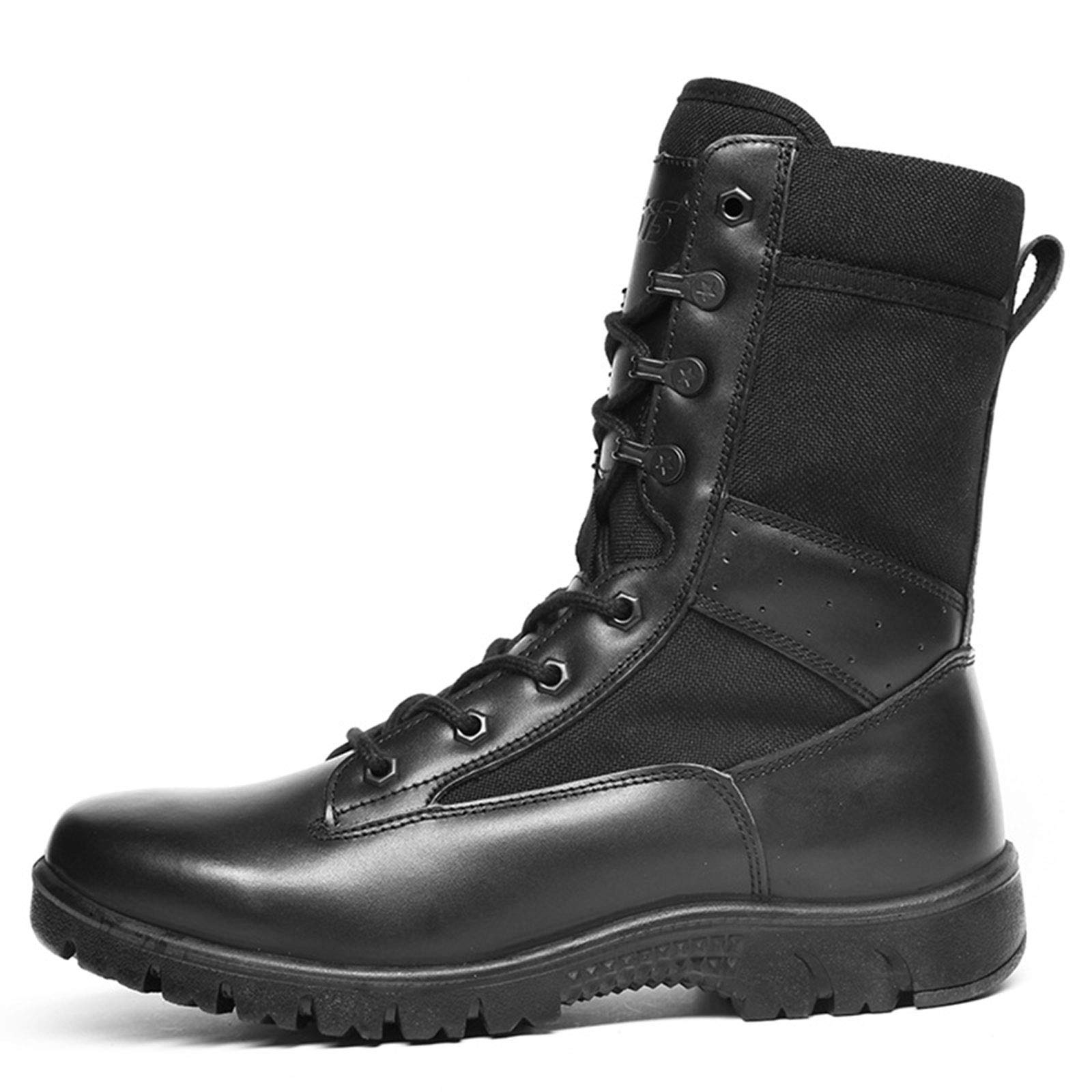 Men's Army Military Tactical Boots - Black Leather Waterproof Work Safety Shoes for Spring & Autumn | Durable Casual Boots for Outdoor, Hiking, Work & Everyday Wear | Size 46