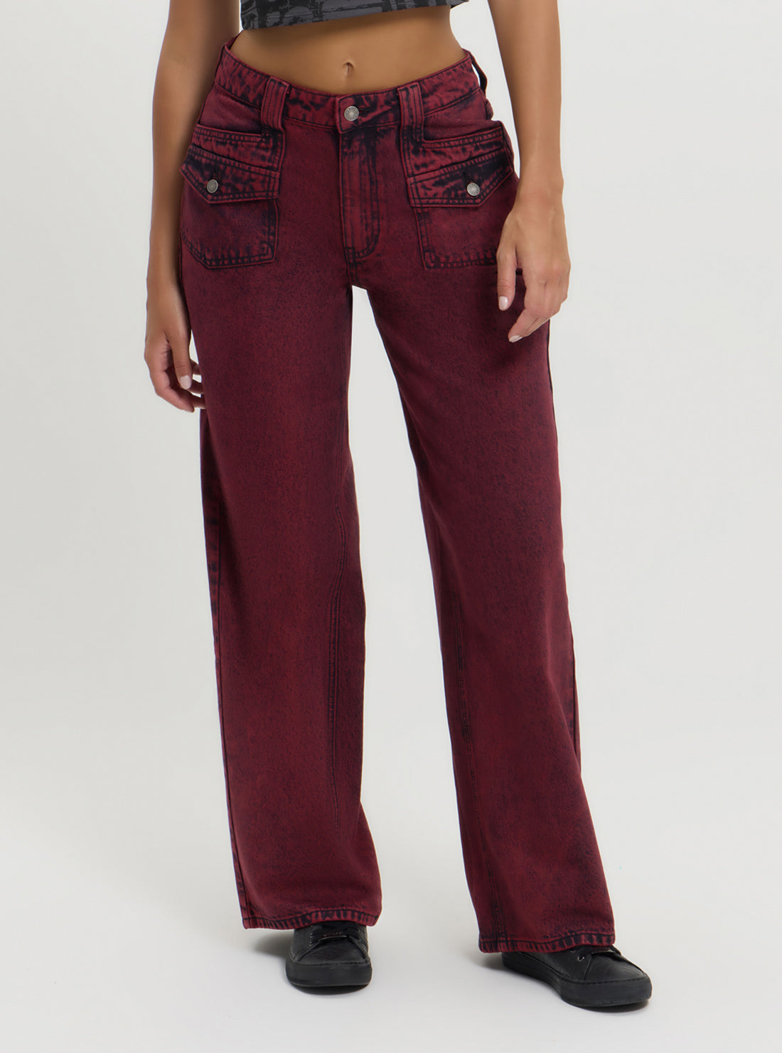 Guess Originals Red Patch Wide Leg Pants for Women - High Waist Comfortable Loose Fit Casual Trousers | Perfect for Streetwear, Travel & Everyday Fashion