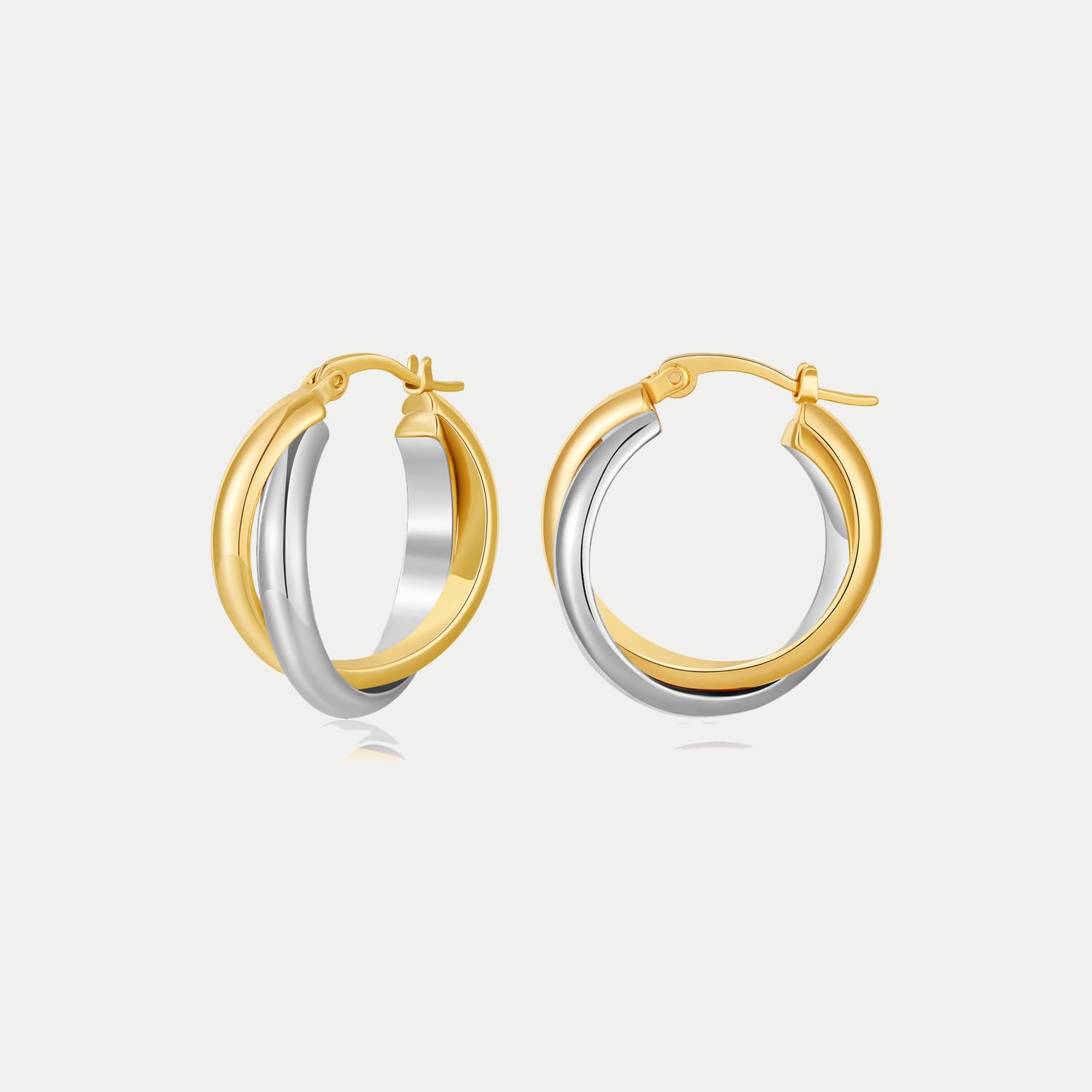 Two Tone Hoop Earrings for Women - Gold & Silver Three Circle Chunky Hoop Earrings with Knot Design, Fashion Jewelry Gift for Birthday, Party & Everyday Wear