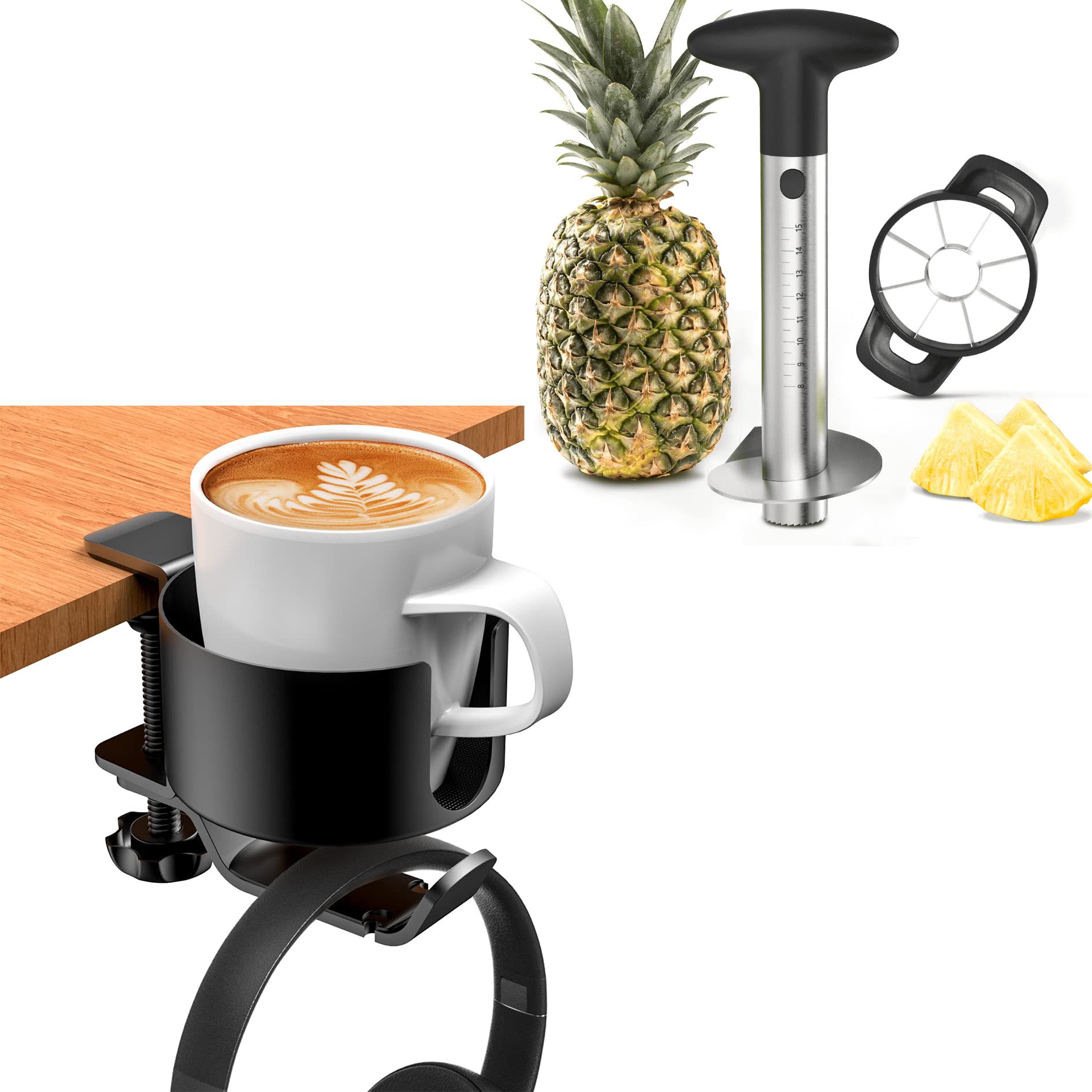 OOKUU Desk Coffee Cup Holder & Pineapple Corer - Perfect for Afternoon Tea, Office, Kitchen & Home Decor - Durable & Stylish Accessory for Hot/Cold Drinks & Fruit Prep