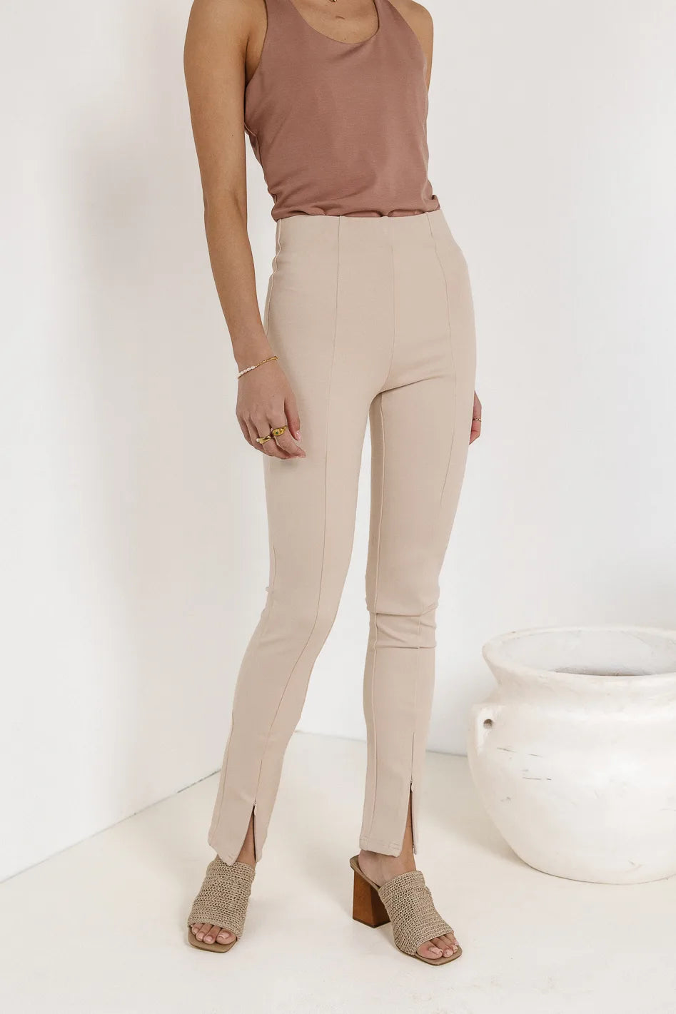 Erin Pants in Tan - Women's Casual High-Waist Trousers | Final Sale | Perfect for Office Wear, Travel & Everyday Outfits