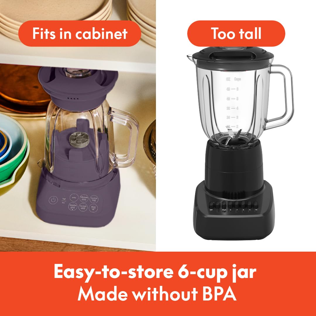 Bella 10-Speed Countertop Blender with Juicer & Smoothie Maker - Compact Fits-Anywhere™ Design, 48oz Dishwasher-Safe Pitcher, 450W Stainless Steel Blade - Perfect for Smoothies, Juicing & Meal Prep - Plum Color